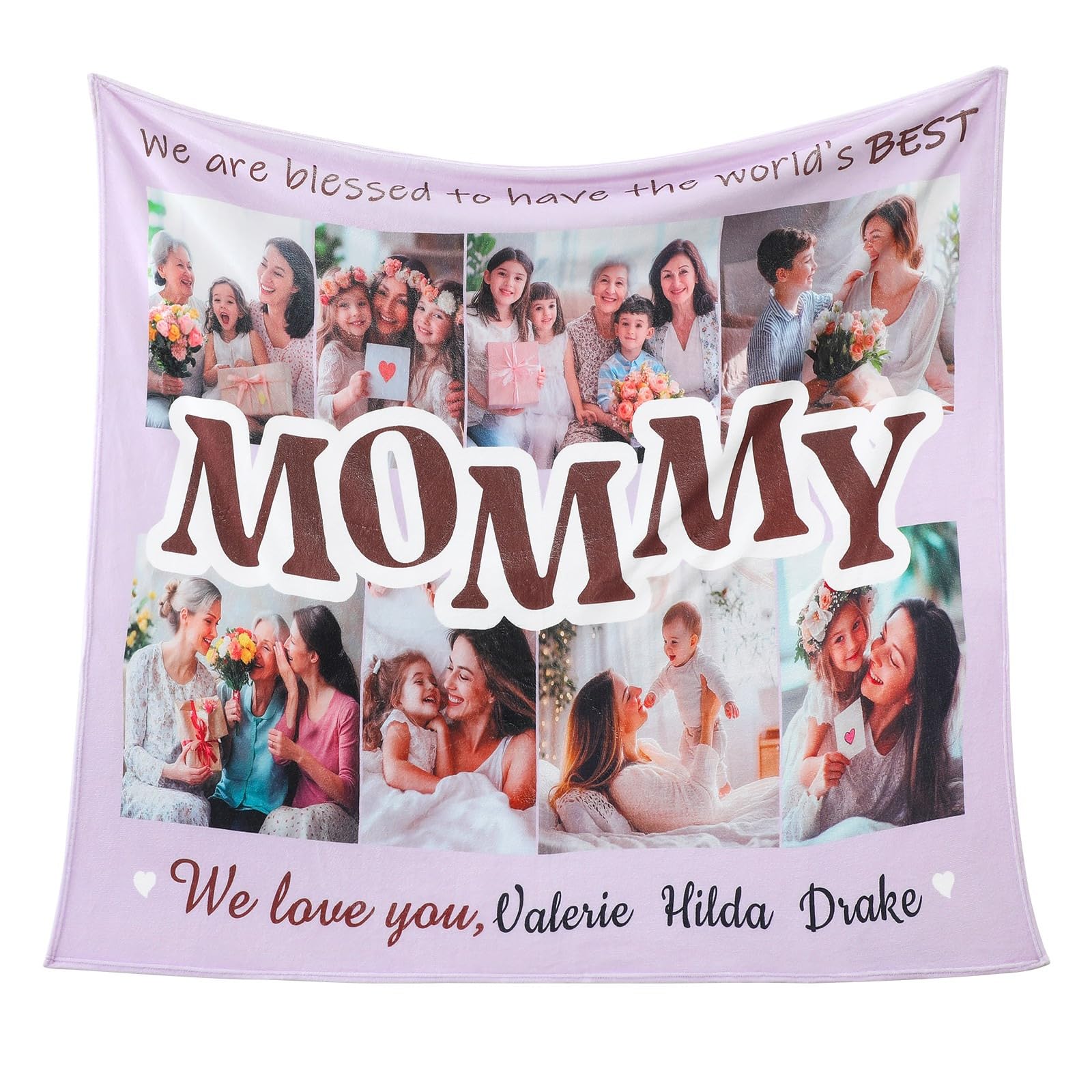 Snewvie Personalised Mum Blanket - Custom Photo Flannel for Mother's Day, Birthday Gift from Daughter (8 Photos)