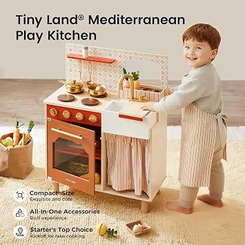 Tiny Land Wooden Play Kitchen for Toddlers, Warm Retro Design