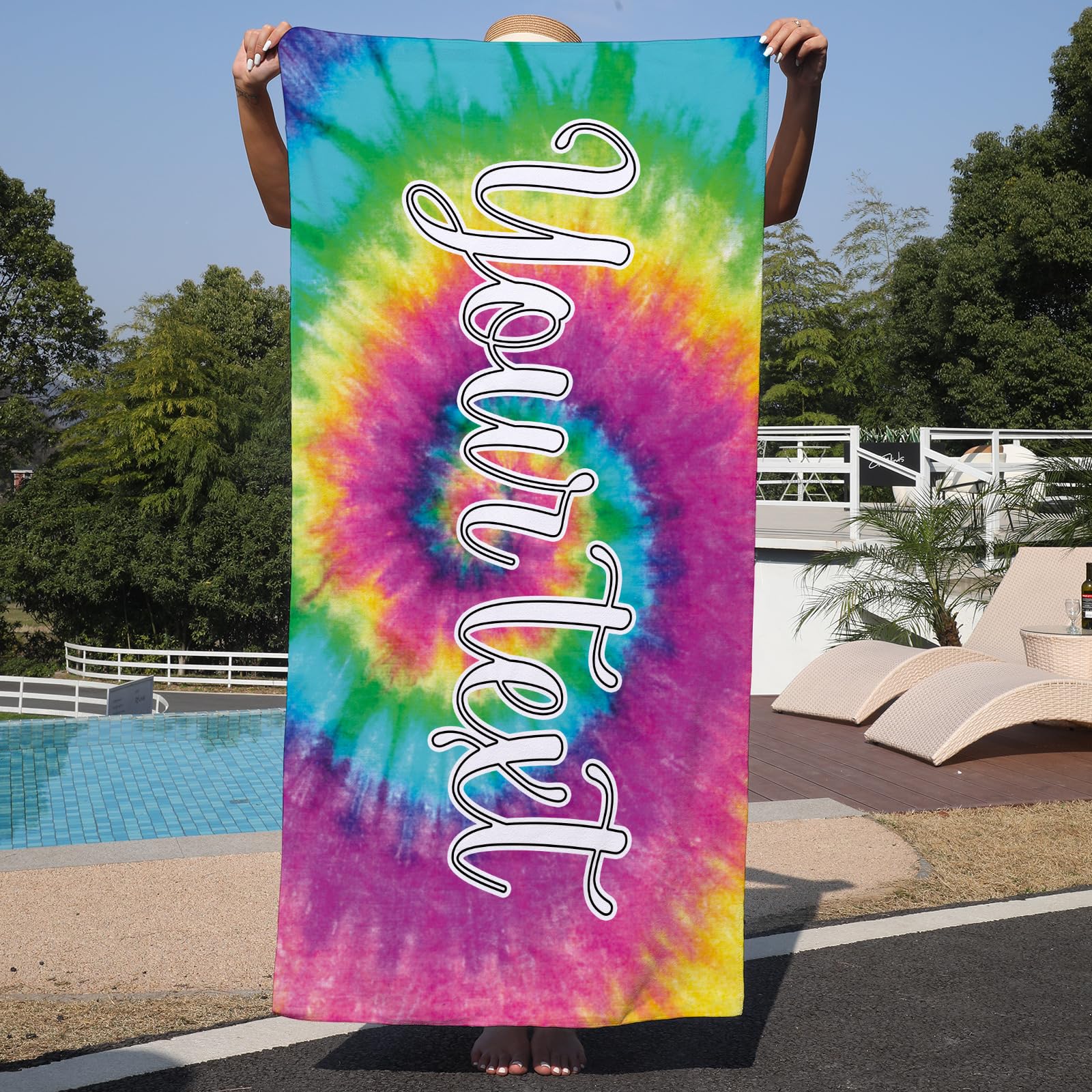 Snewvie Personalised Beach Towels for Kids Adults|Custom Cotton/Poly Blend Pool Towel with Name|Customised Sand Free Quick Dry Colorful Print Beach Towel for Boys Girls Women Men — image 1