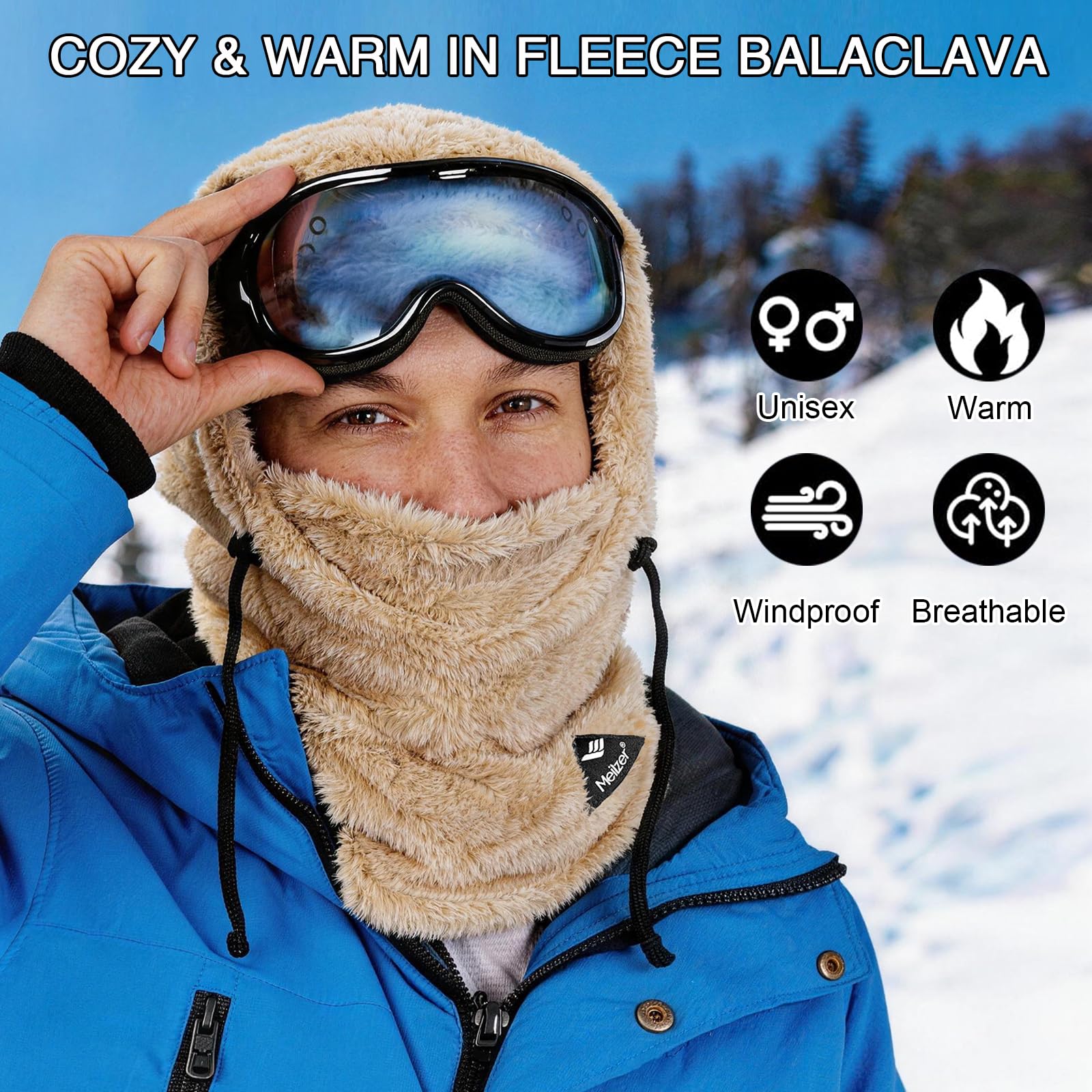 Cagoule de ski coupe-vent d'hiver pour femme/homme, capuche chaude réglable, bonnet, écharpe