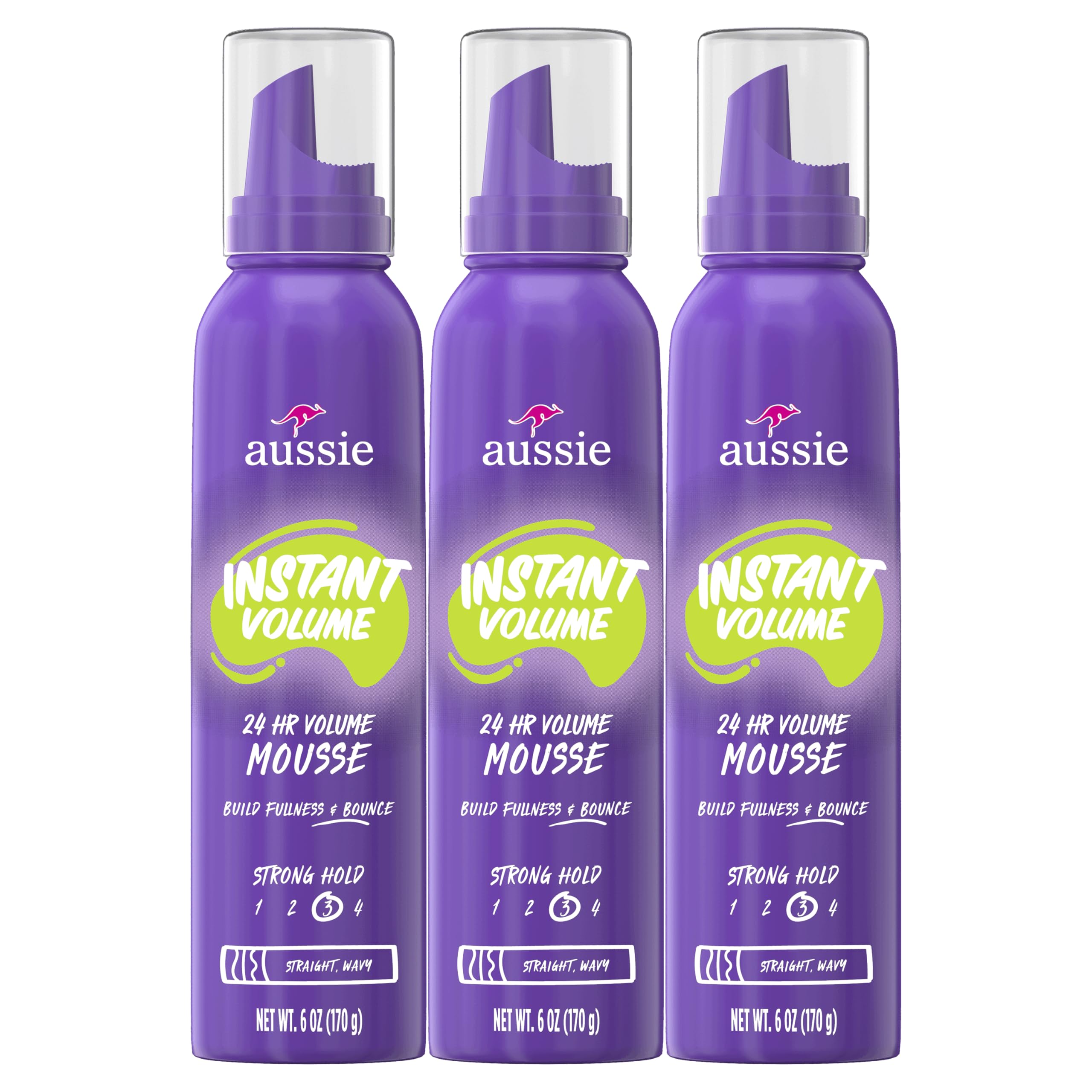 Aussie Instant Volume Mousse Triple Pack, 24-hour Volume Mousse, 6 oz