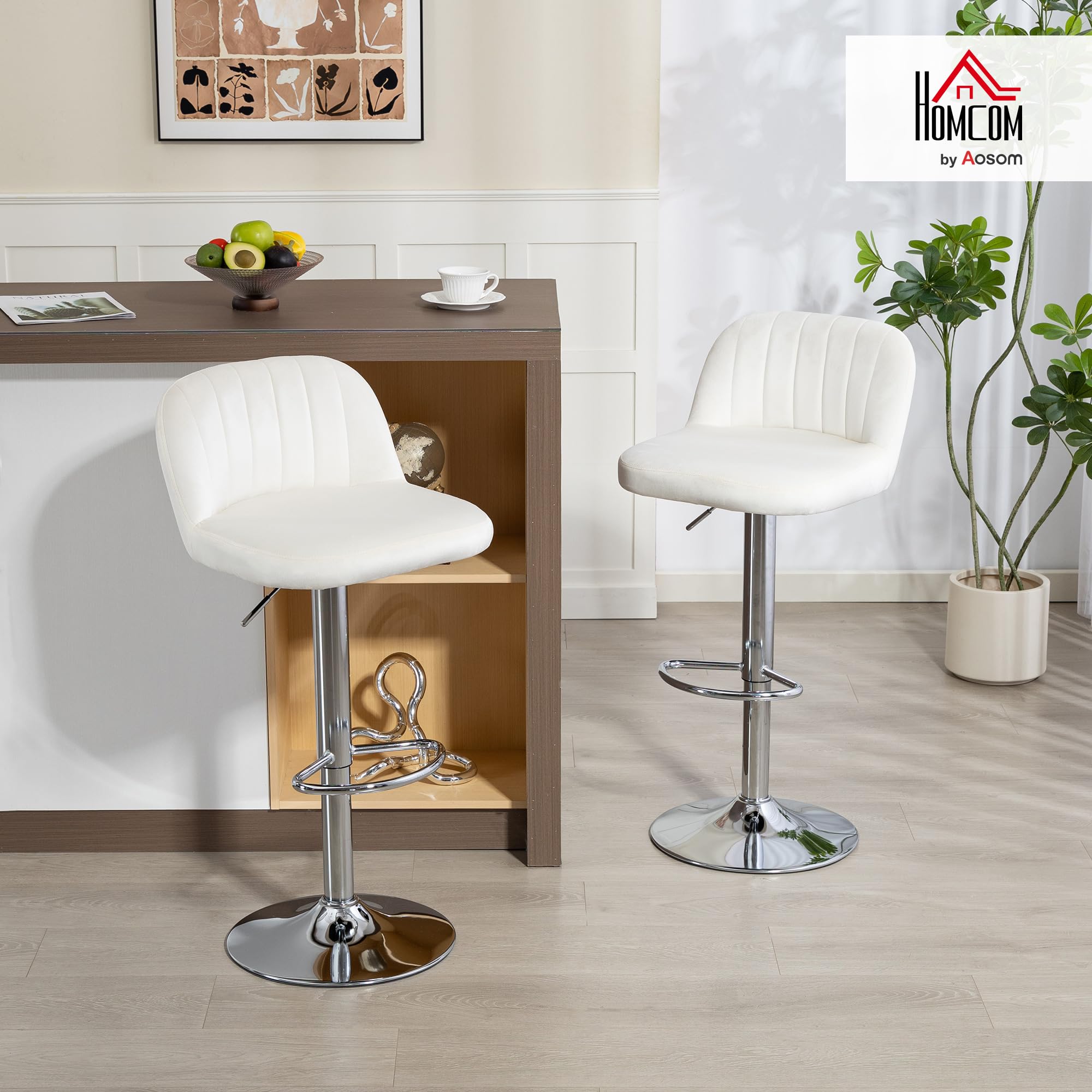 HOMCOM Juego de 2 Taburetes de Bar Taburetes de Cocina Altos 81 cm Crema