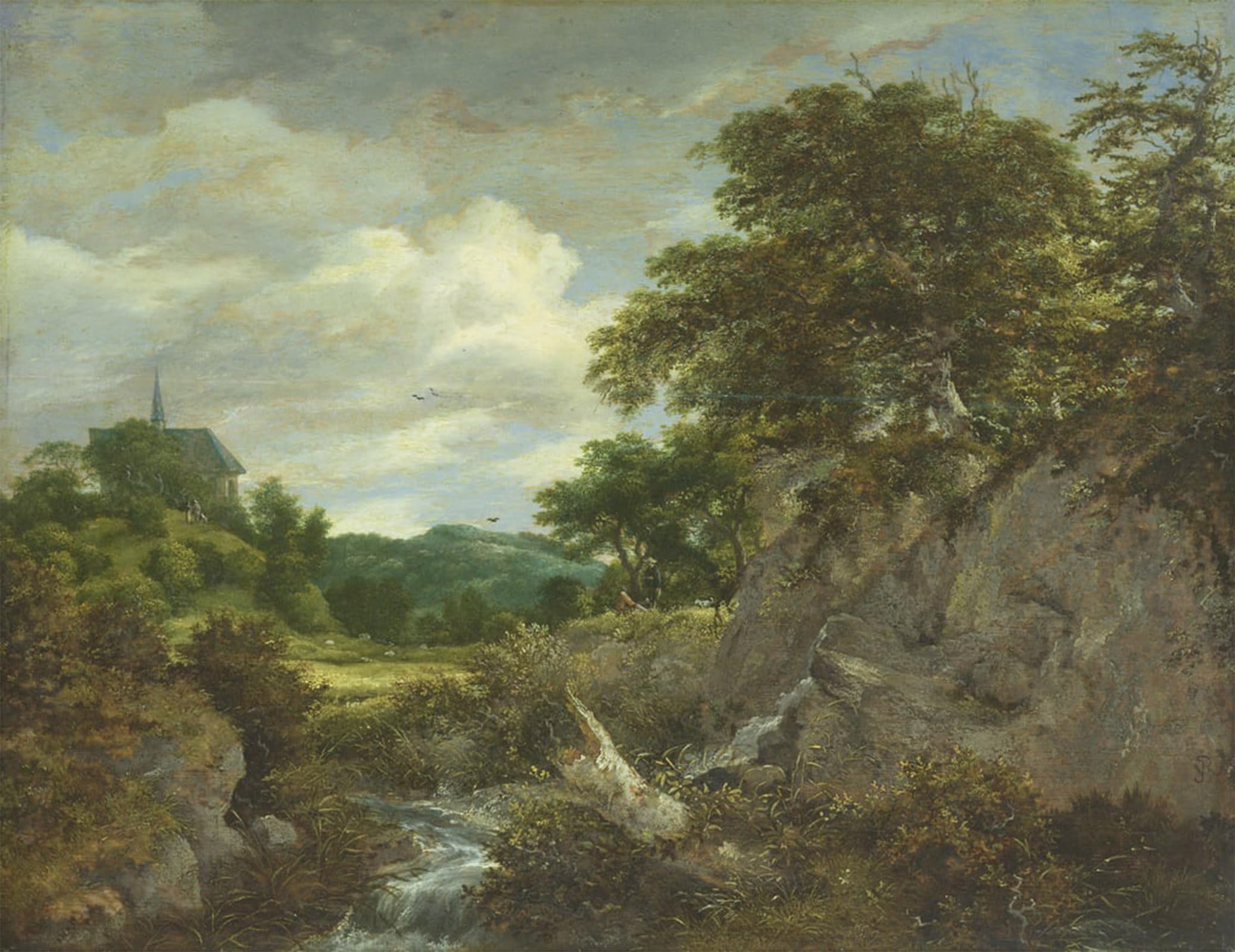 POSTERIIk Famous Animal Posters Vintage Picture the Church on the Hill by Jacob Van Ruisdael Modern Wall Decor for Home Decor 60x90cm