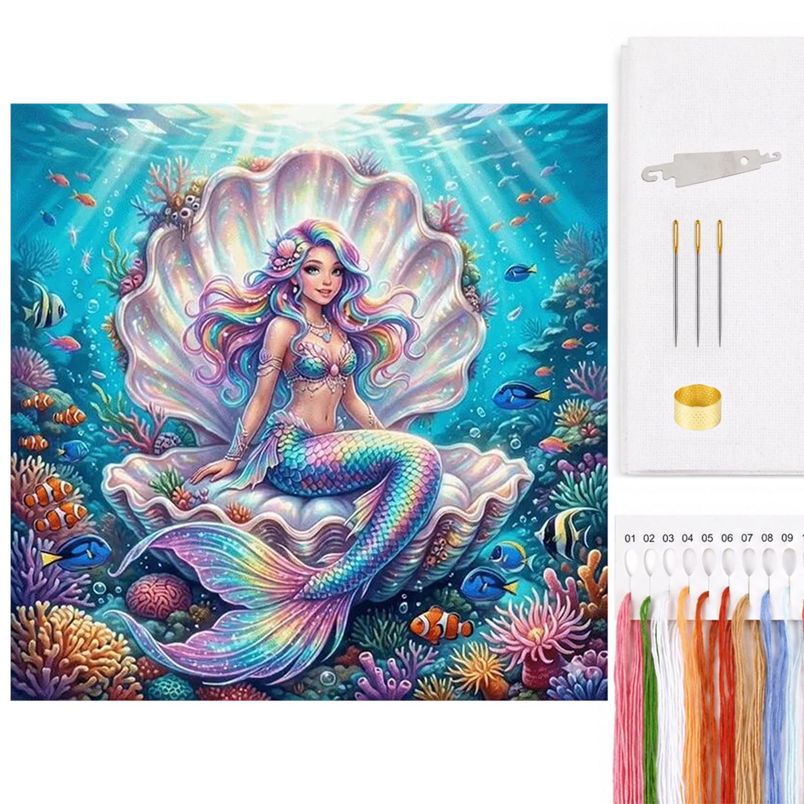 Poetrydraw Mermaid Full 11Ct 3 Strands Diy Cross Stitch Kit 17.71X17.71 Inch Embroidery Needlepoint For Beginners & Adults - Home Decor & Crafts