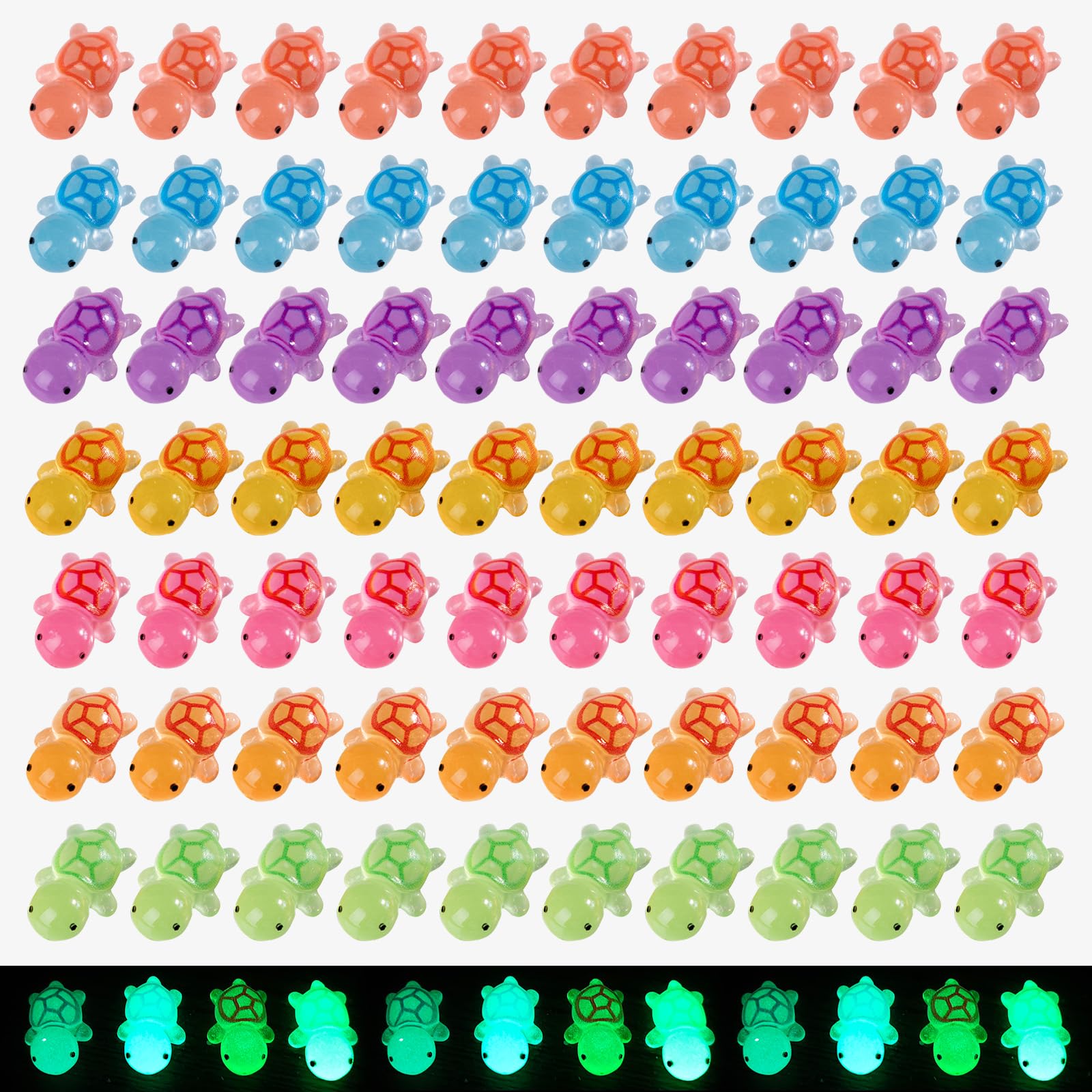 Jrootouh 100Pc Mini Resin Turtle Figurines Luminous Batch for Miniature House Car Decoration Garden Aquarium Potted Plant Ornaments Party DIY Activities Hidden