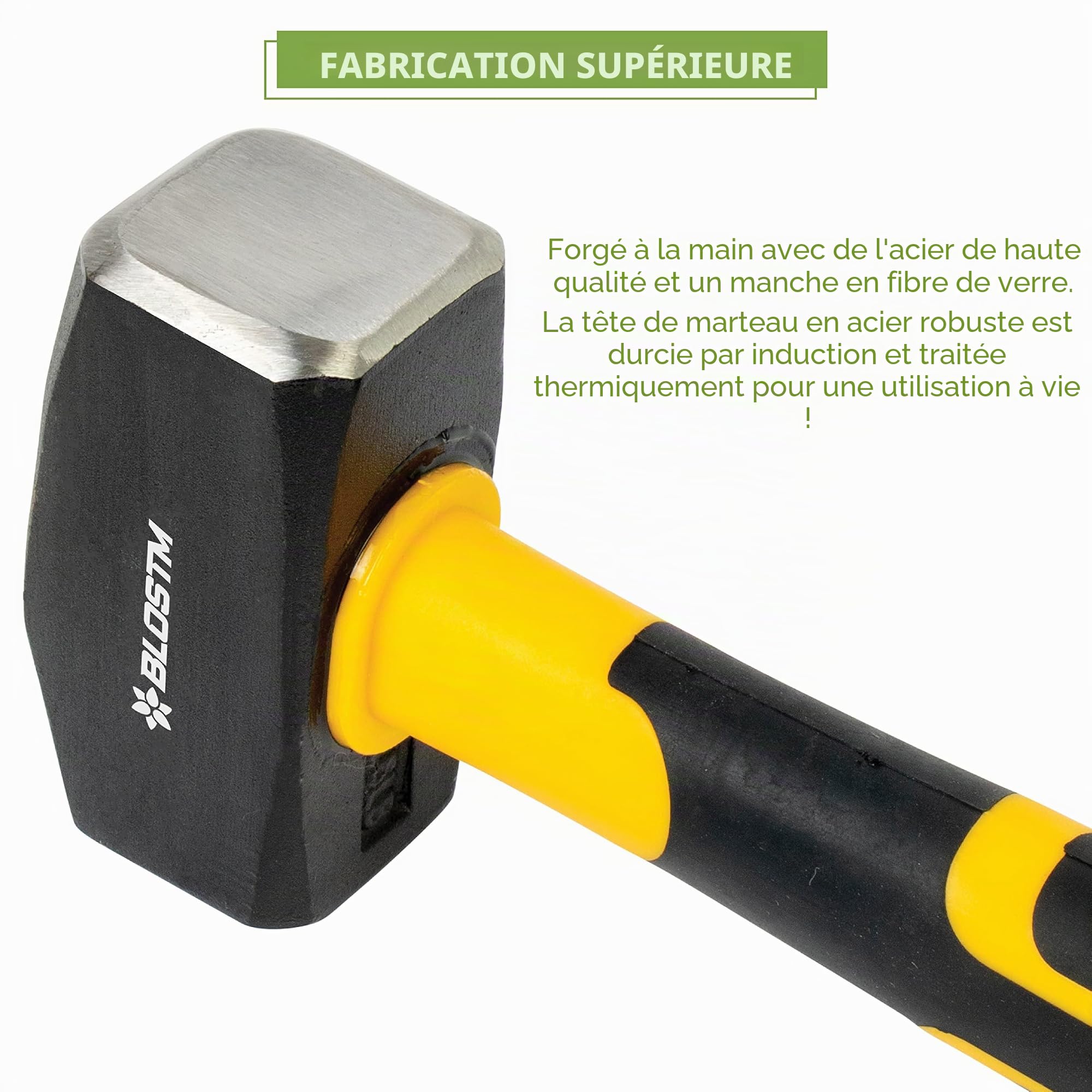BLOSTM Massette 1.1kg avec Manche en Fibre de Verre - 2.5 lb à Toute Épreuve Maillet avec Poignée Ergonomique Antidérapante - 2.5lb / 1100g