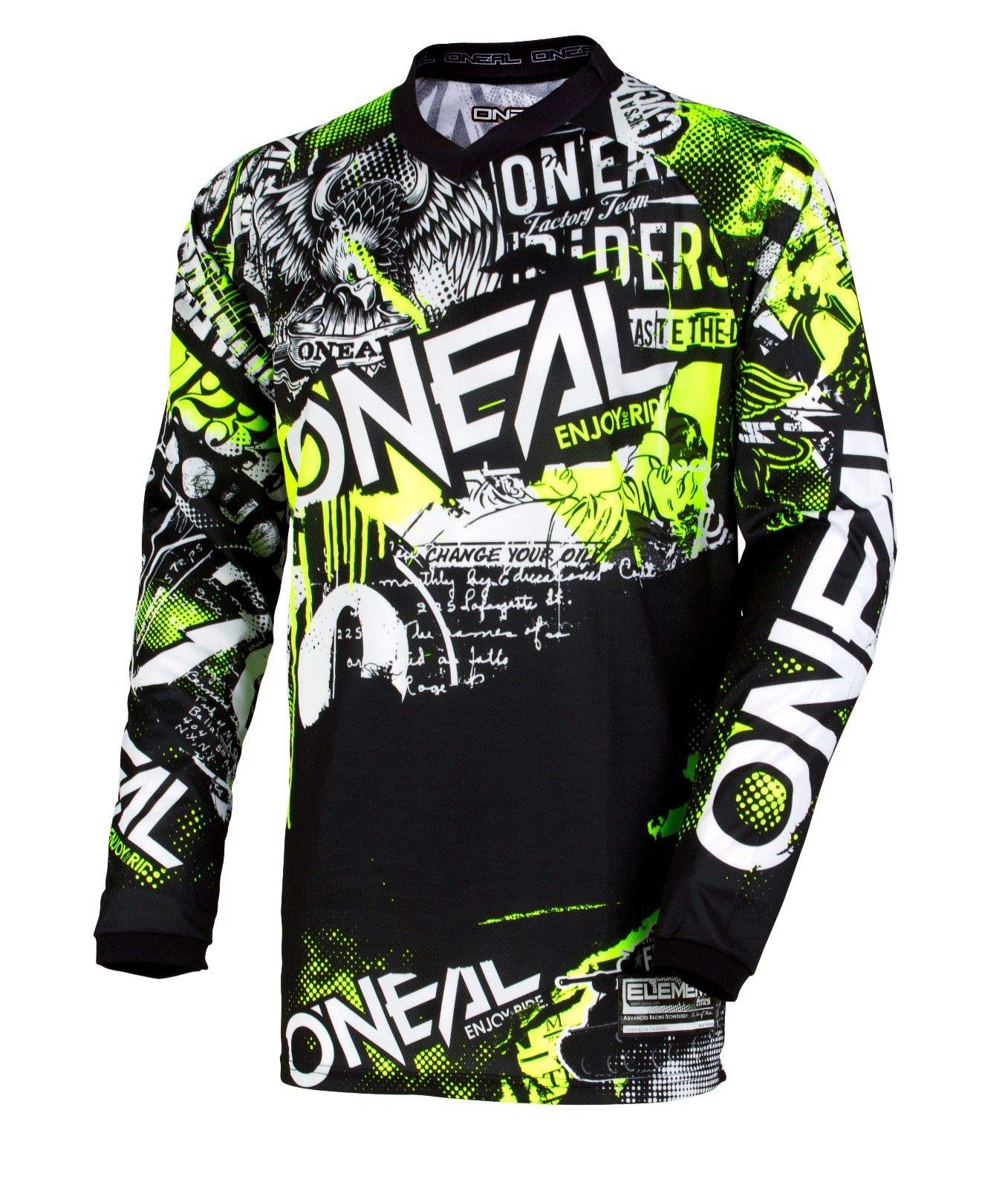 O'Neal mens V-neck Element Attack Jersey, Black/Hi-viz, Small US