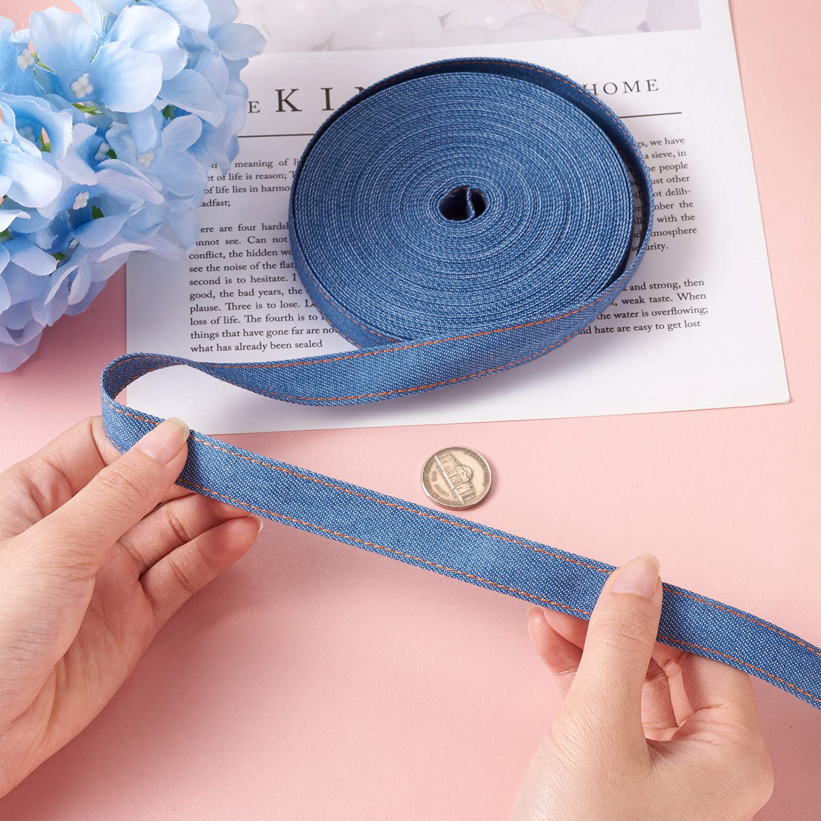 Denim-Stoffband Mit Gold-Sternen – 4,5 M Rolle, 2,5 Cm Breit, Für Deko & Basteln
