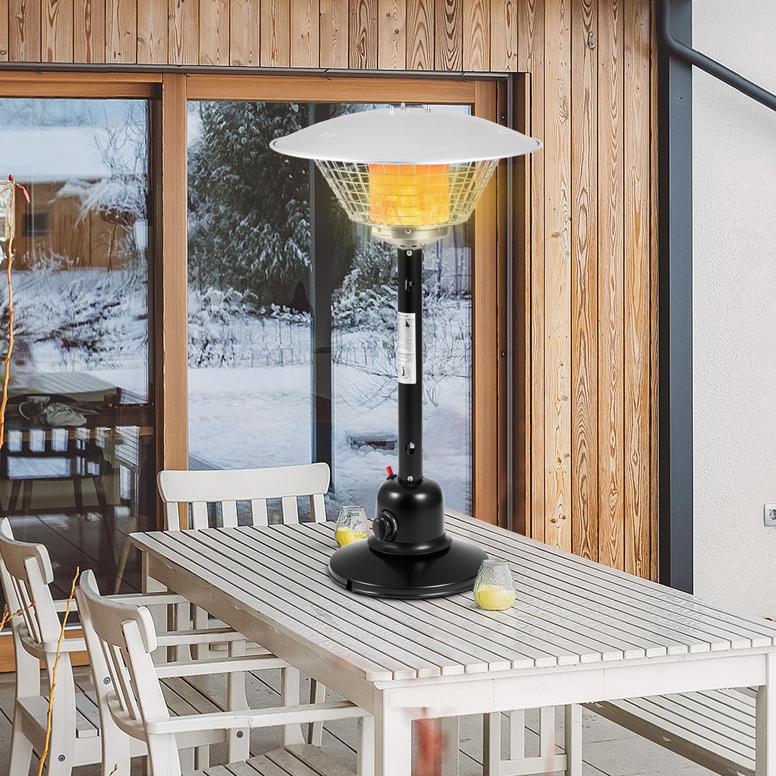 SOARS Fungo Riscaldante per Esterno a Gas 4000 W, Riscaldatore Portatile da Tavolo, con Raggio Termico di 1,37 M, Temperatura Regolabile, Tubo del Gas da 2 M, per Terrazza, Giardino, Cortile (Nero)