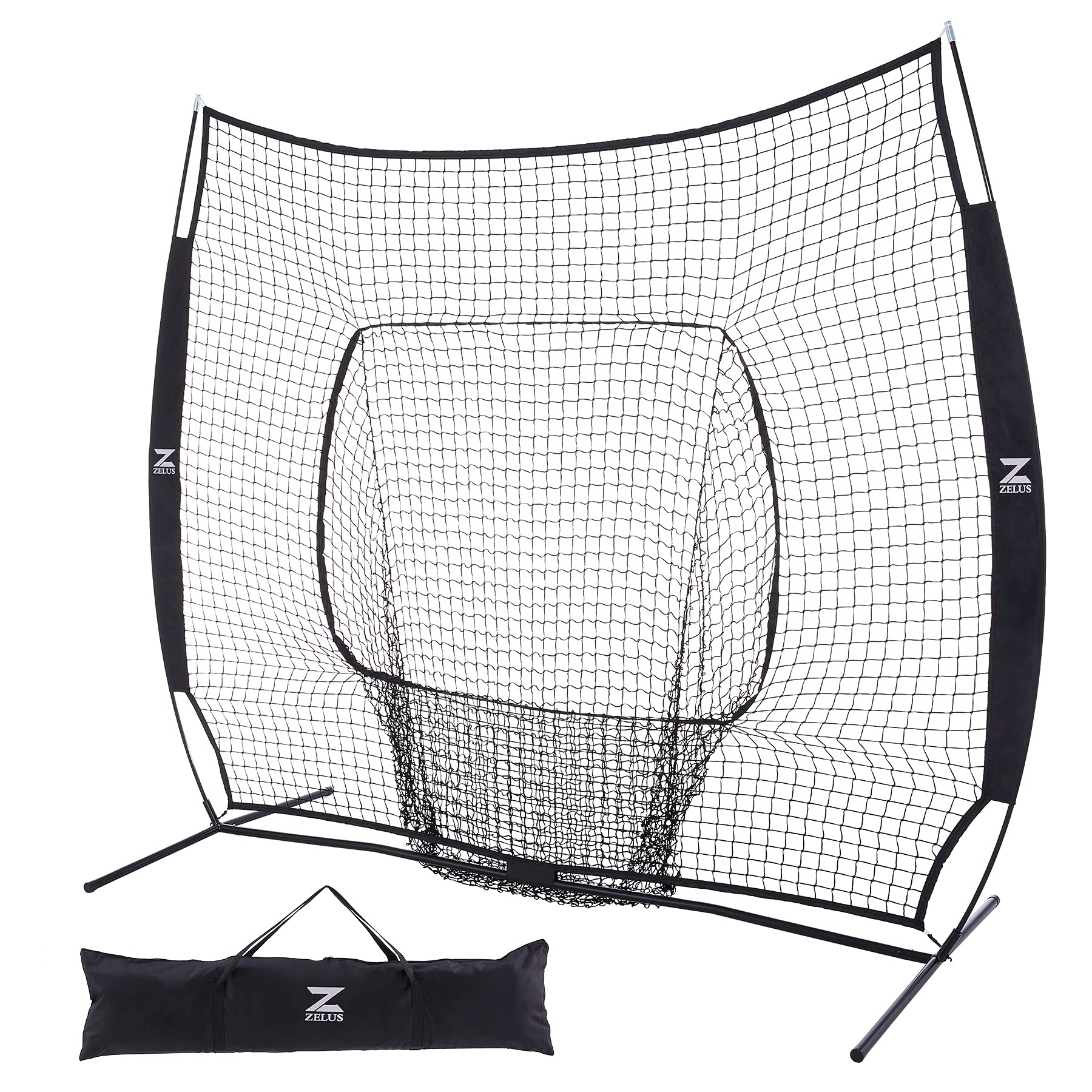 ZELUS7 x 7 Baseball and Softball Practice Net, Portable Hitting Batting Training Net with Carry Bag and Bow Frame