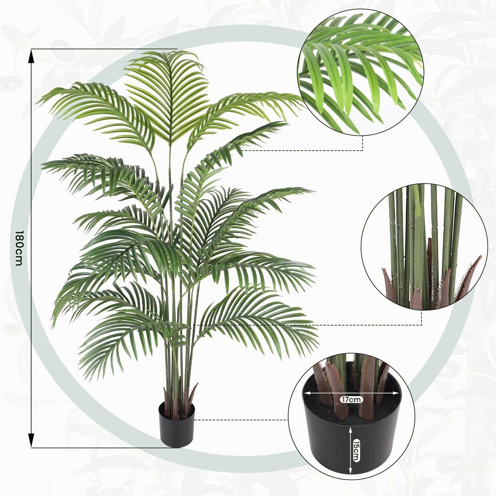YOLEO Plantas artificiales grandes de 180 cm como palmera artificial real en maceta, palmera artificial areca decoración para sala de estar, balcón, dormitorio, oficina