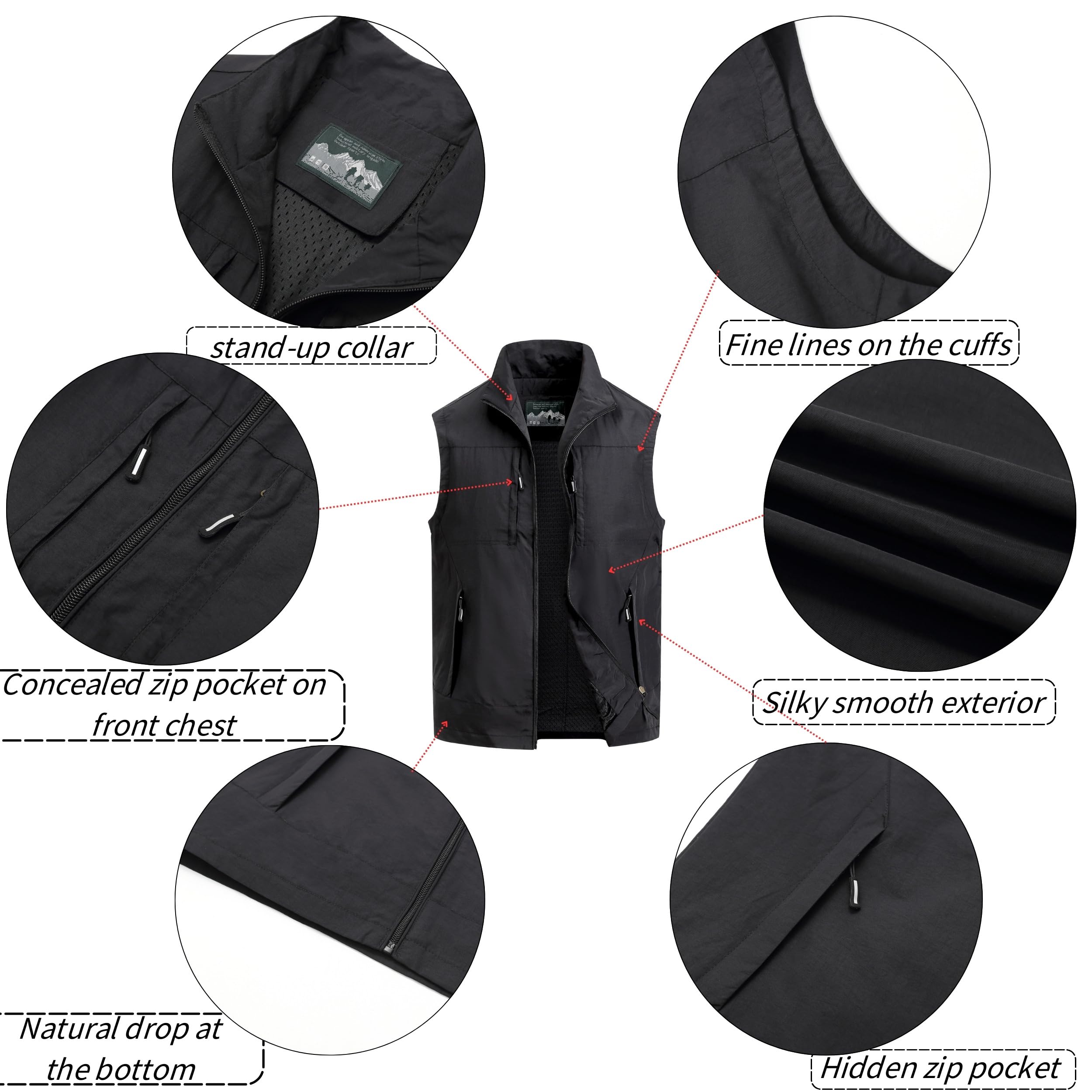 Herren Outdoor Weste Atmungsaktiv Anglerweste Sommer Schnelltrocknend Weste Vielen Taschen Weste Freizeit Ärmellos Jacke Camping Safari Fotografie Weste