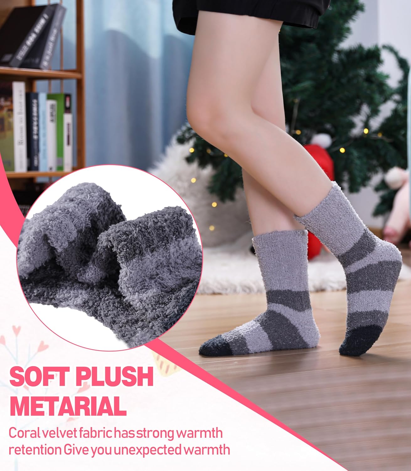 DYW Fuzzy Socks for Women Fluffy Winter Warm Slipper Soft Cozy Home Sleeping Socks 5 Pairs - Image 5