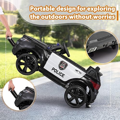Miniatura 7 de TOBBI Automóvil de policía eléctrico de 12V para niños, con control remoto para padres, sirena, luces intermitentes, Bluetooth, música, suspensión