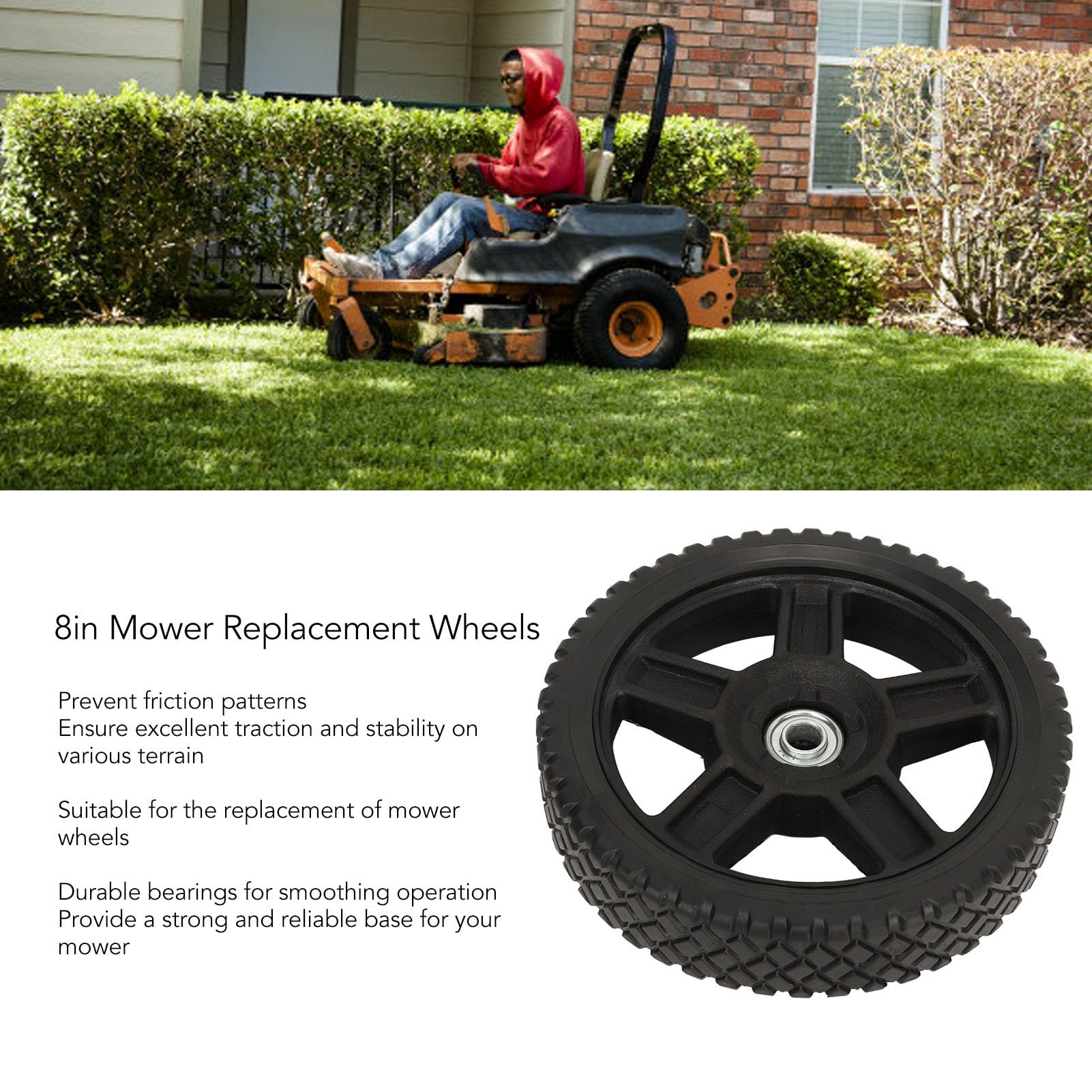 VGEBY 8 Inch Mower Wheels, Lawn Mower Wheels Replacement Increase Friction High Stability Easy Installation - Image 3