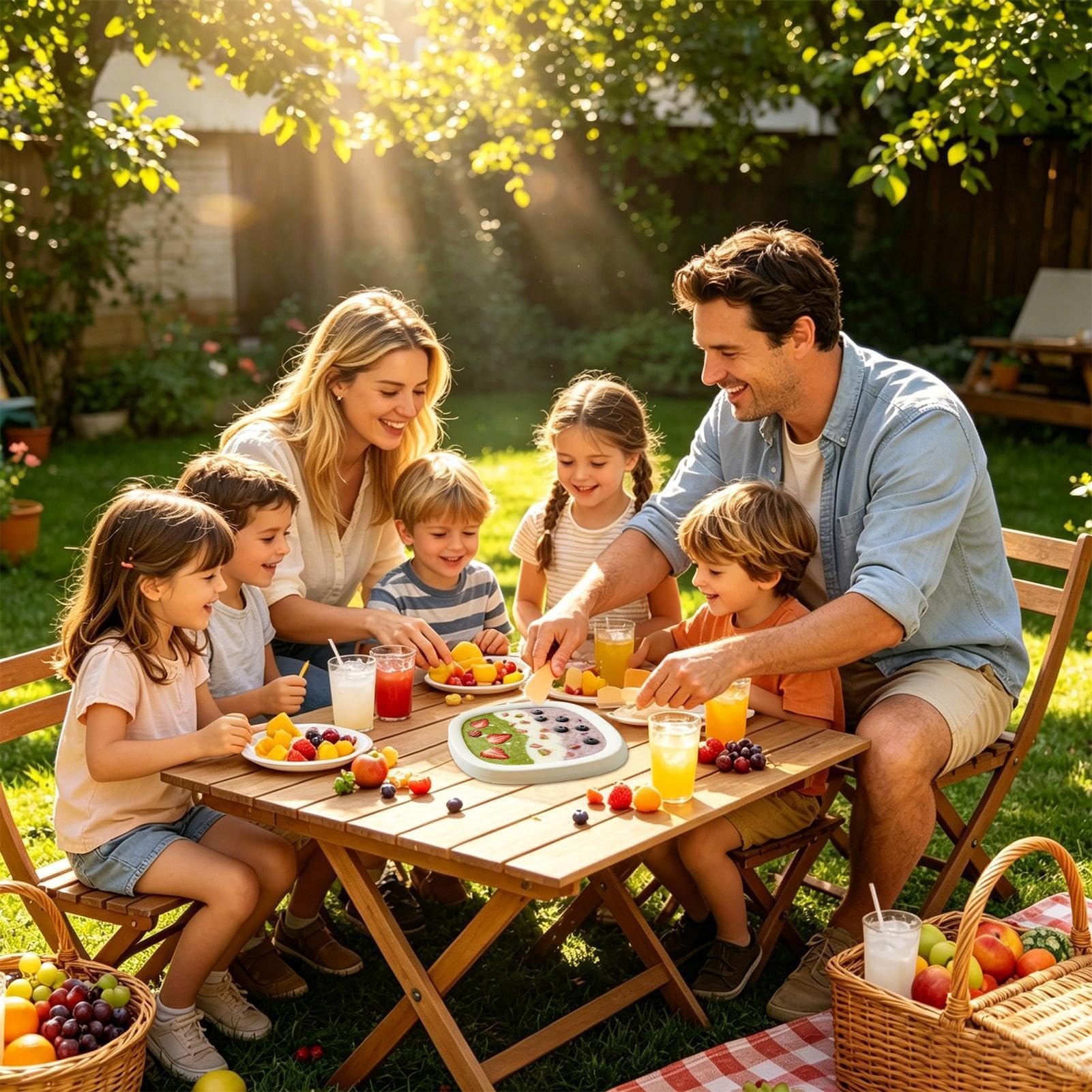 Máquina para hacer helado, con tapa y 2 espátulas, para hacer helados con ruedas, para postres caseros, sorbete de frutas, actividades divertidas familiares, té de la tarde
