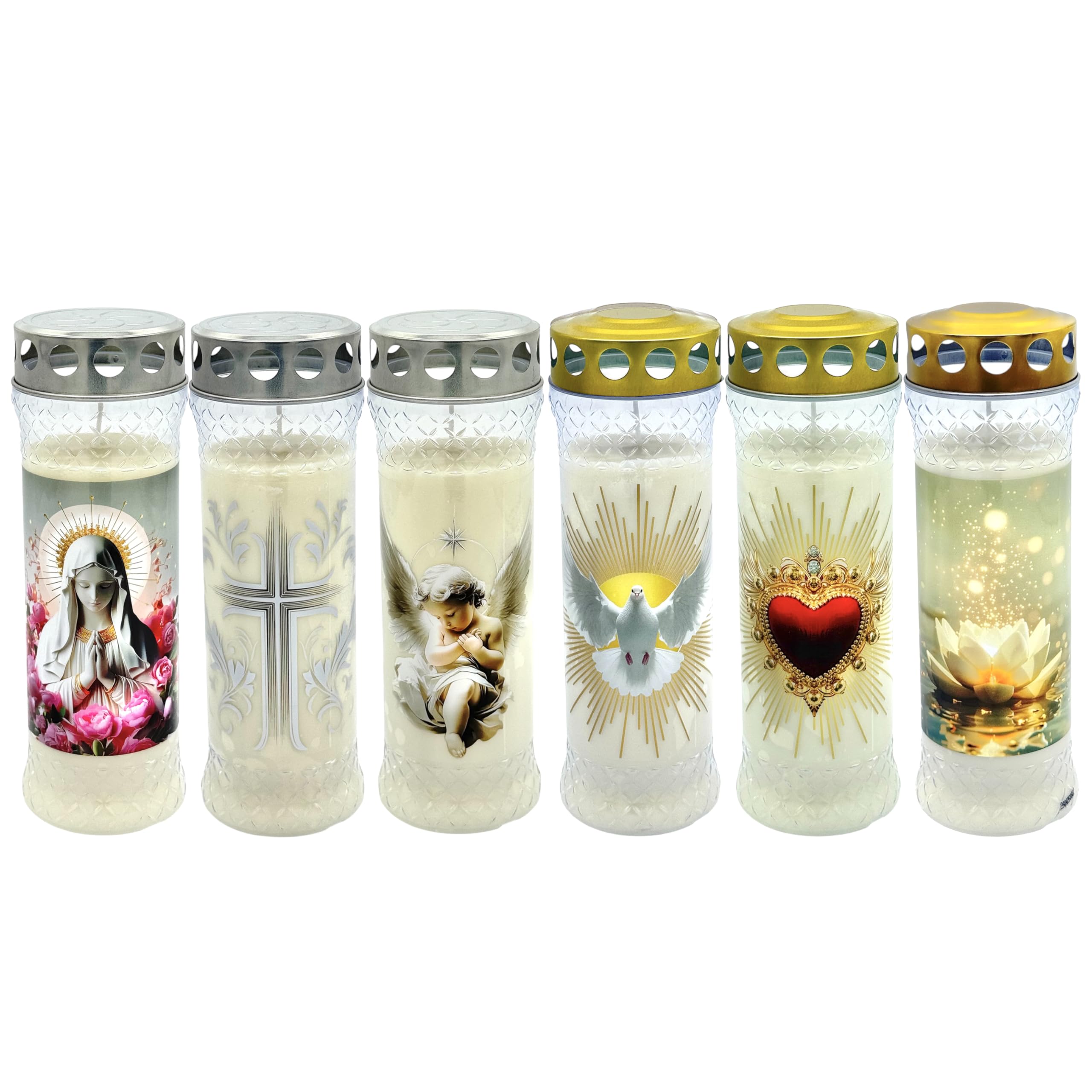 Horeca Candles - Bougies Funéraires avec Couvercle Protecteur - Durée 7 Jours - Lot de 6 Bougies Votives pour Cimetière et Tombe - Bougie Commémorative Sans Parfum pour Hommage & Commémoration