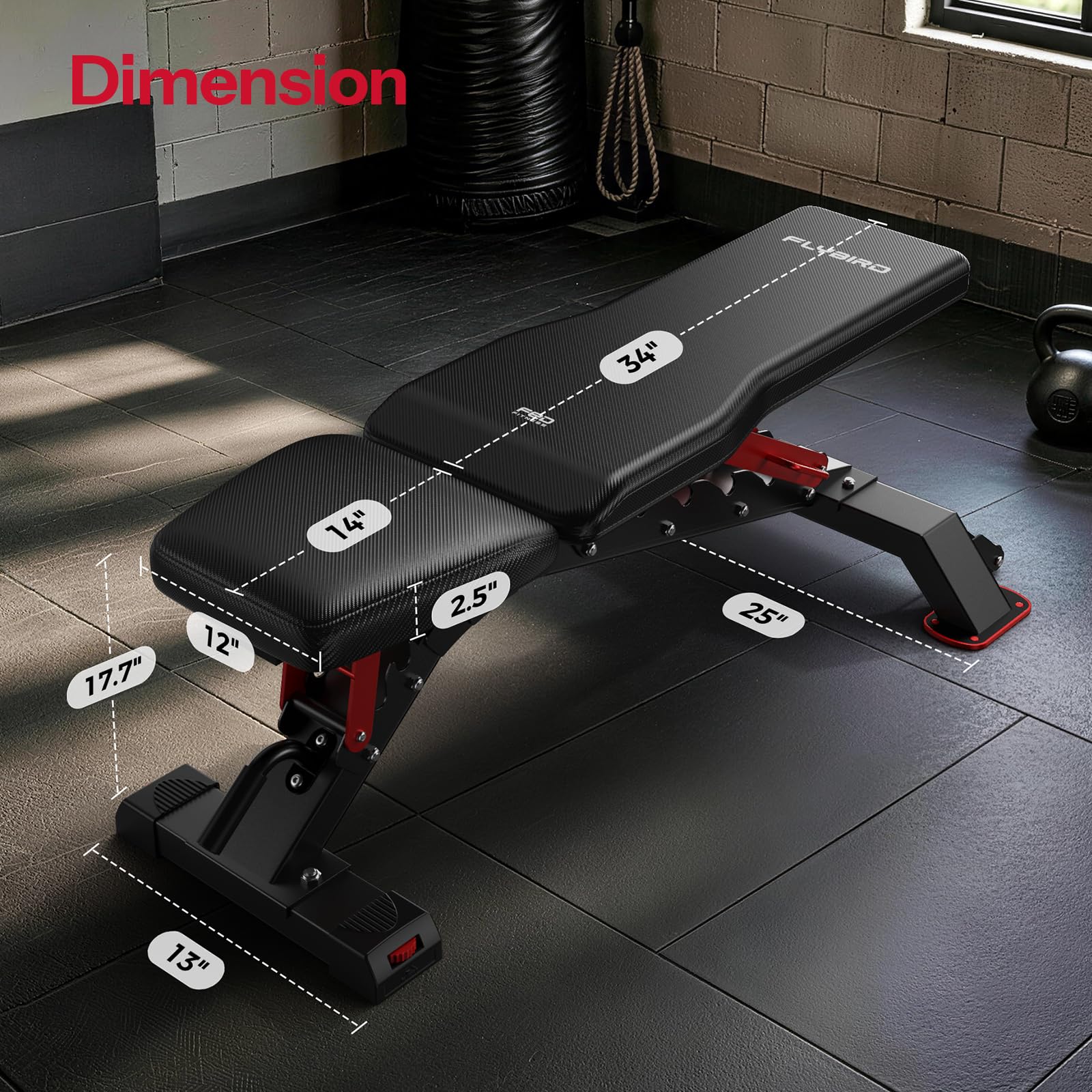 WB7 Weight Bench, Commercial Grade Adjustable Weight Bench - 1300LBS Workout Bench for Home Gym, Flat Incline Bench Press Heavy Duty Bench with 34'' Extra-Long Backrest and Easy-Roll Wheels