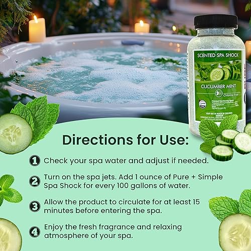 Miniatura 6 de Oxidante de choque de spa con aroma a menta y pepino, oxidante sin cloro para cualquier spa o bañera de hidromasaje. Uso con tabletas de bromo o
