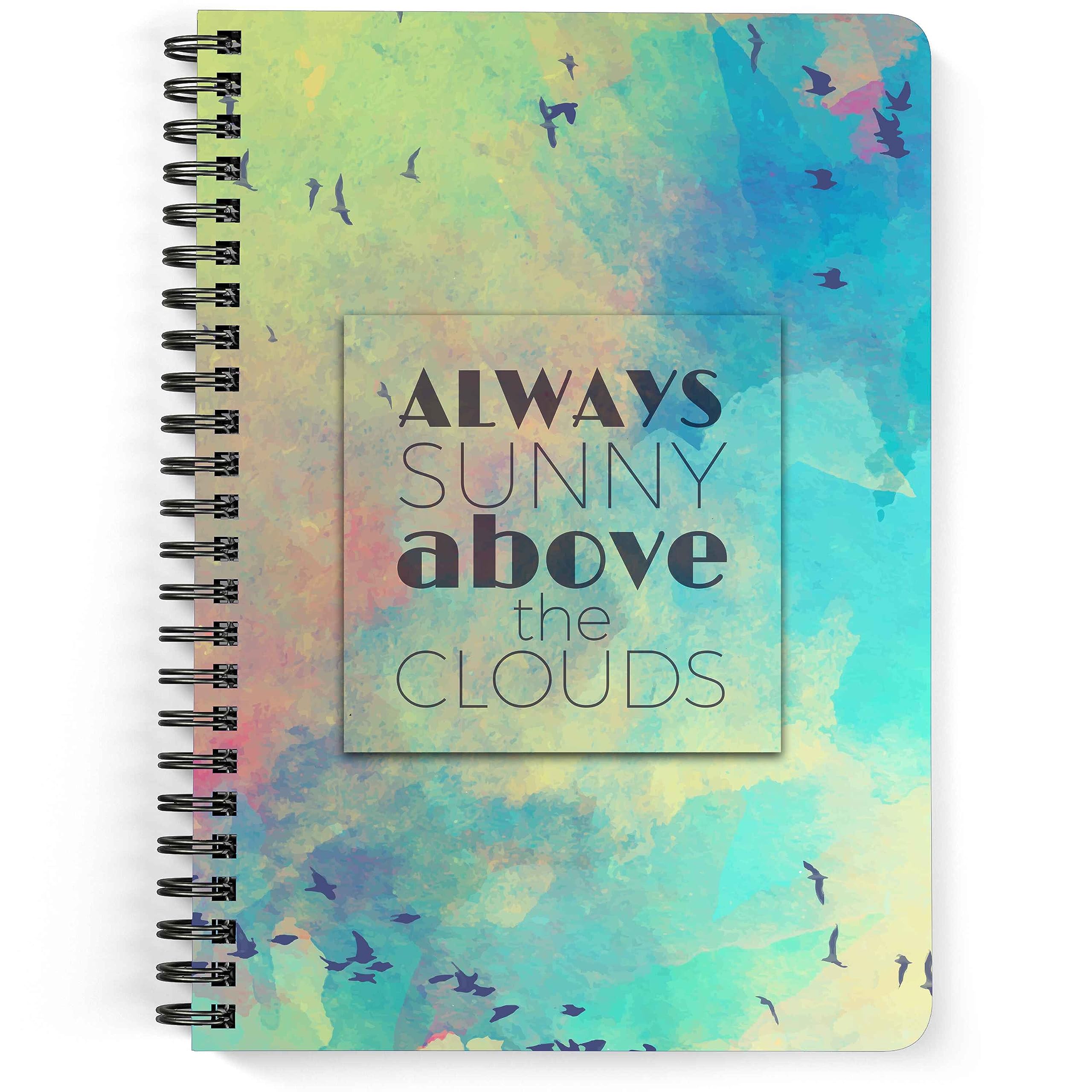 Drapvision A5 Soft Cover Notebook | Journal | Diary | 125 GSM Bond Paper | 60 Plain Pages | Included Planner, Calendar & Personal Info Pages | Design: Sunny Above Clouds
