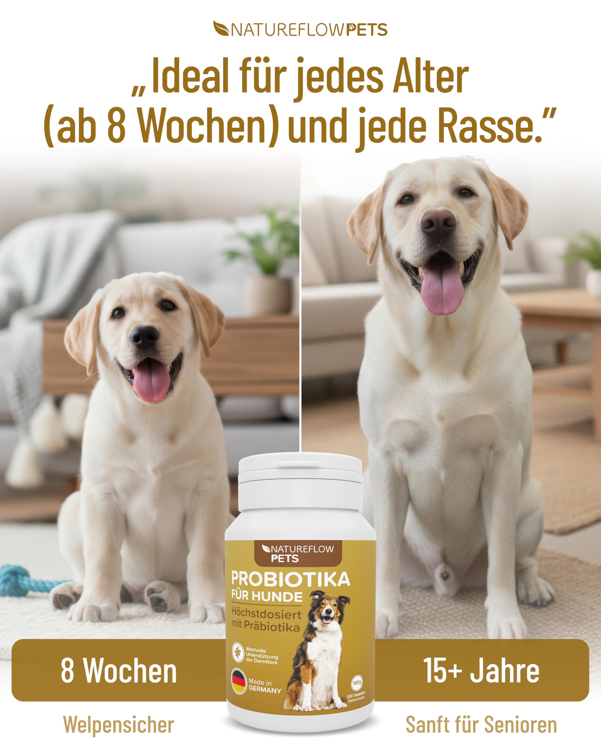 Probiotici Cani – Integratore Digestivo Naturale – Probiotici Cane per Salute Intestinale – Benessere Quotidiano con Probiotici per Cani BAU – 120 Compresse