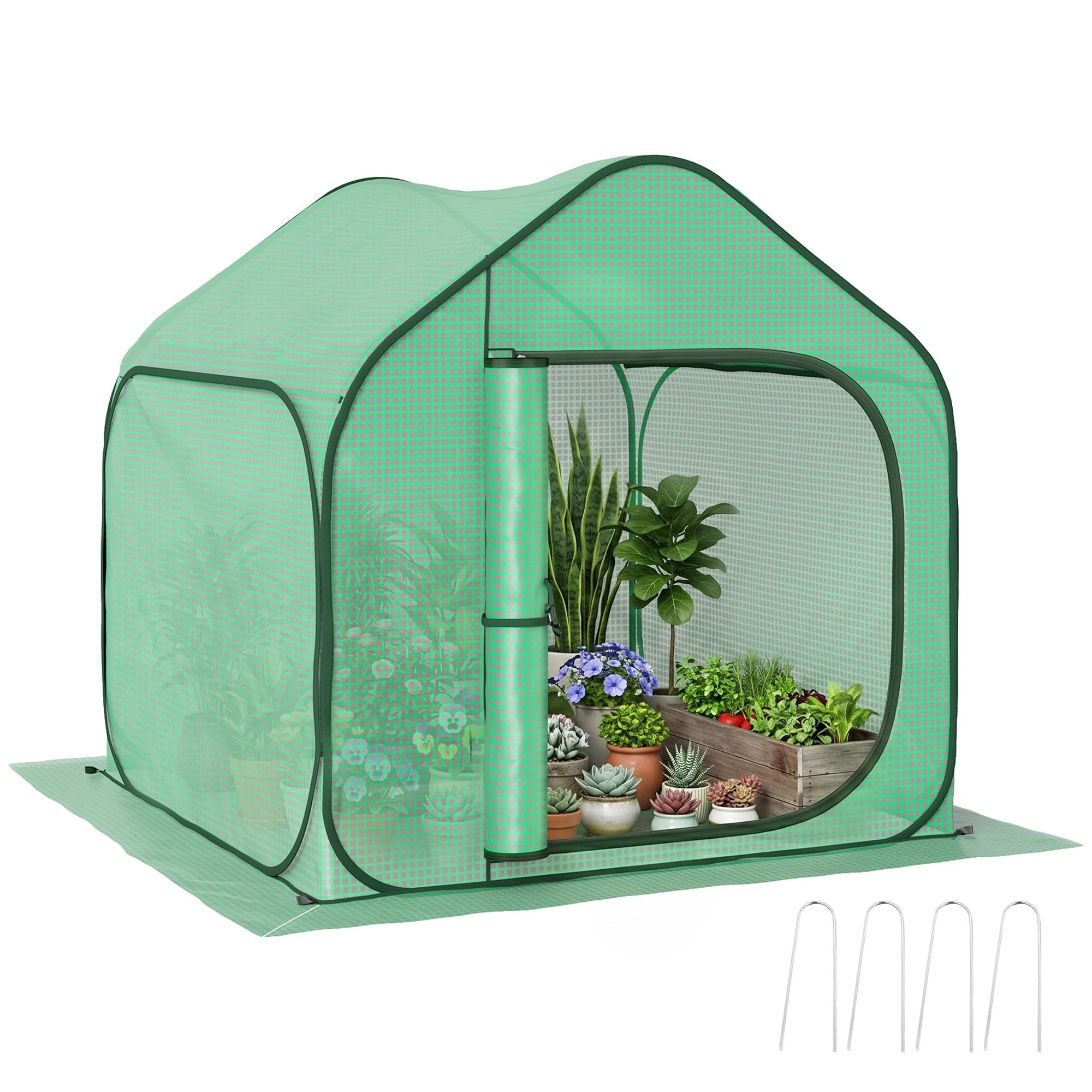 Rackhams Green Mini Pop Up House W/ Reinforced Pe Cover, Zipper Door,