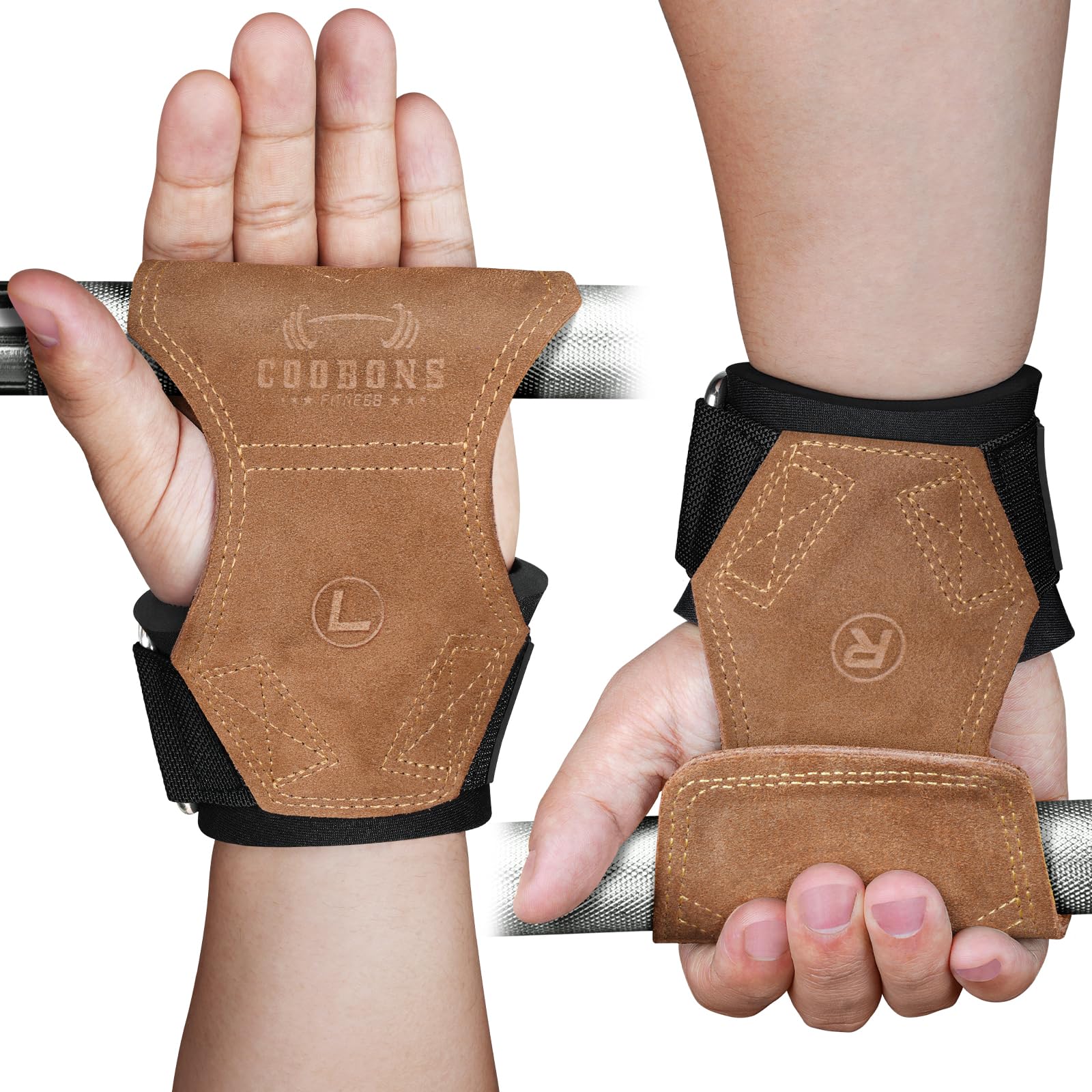 Correas de muñeca para levantamiento de pesas, cuero de doble capa para levantamiento de pesas, muñequeras de peso muerto, levantamiento de potencia pesado y ganchos de muñeca ajustables para