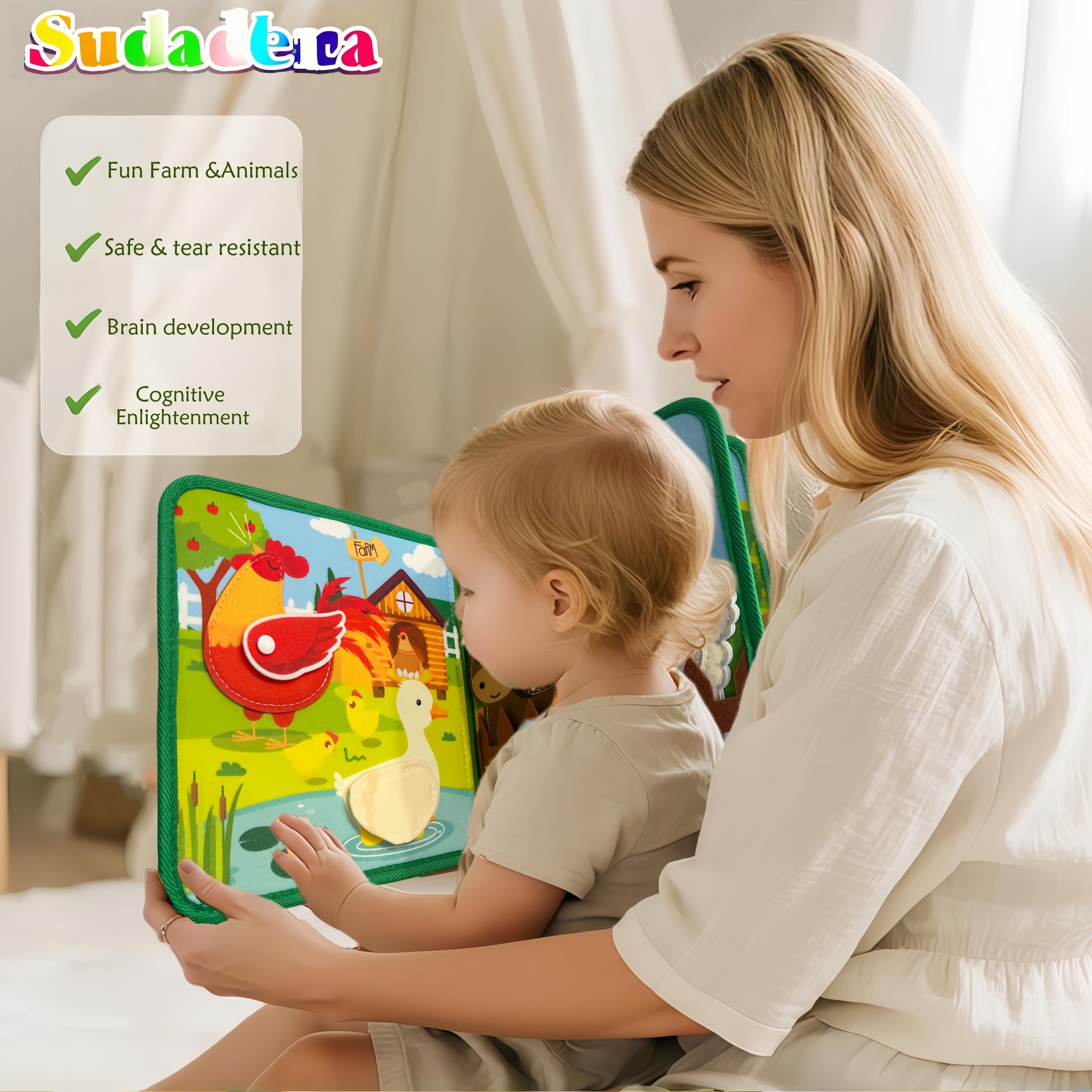 Sudadera Montessori Busy Board from 1 Year with Farm Animals, Sensory Toy & Practical Life Skills (Farm-2) - Image 3