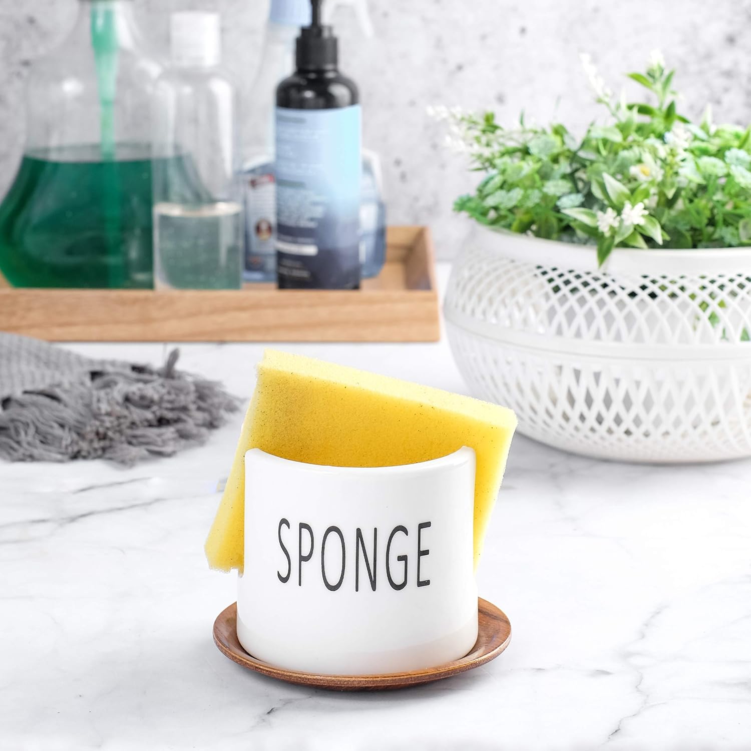 Off White Ceramic Porcelain Sponge Holder for Kitchen Sink Farmhouse Home Decor Sponge Storage Rack Organizer - Exclude Sponge