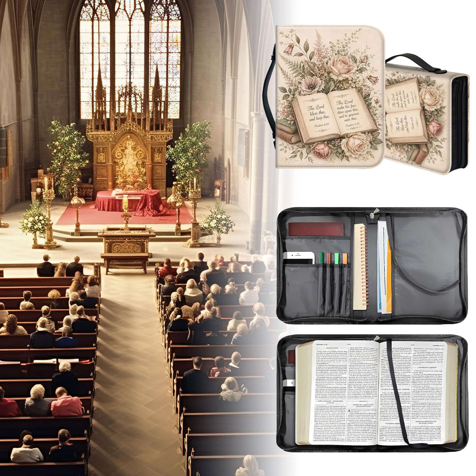 Étui en cuir synthétique pour femme, grand sac de bible, poignée et