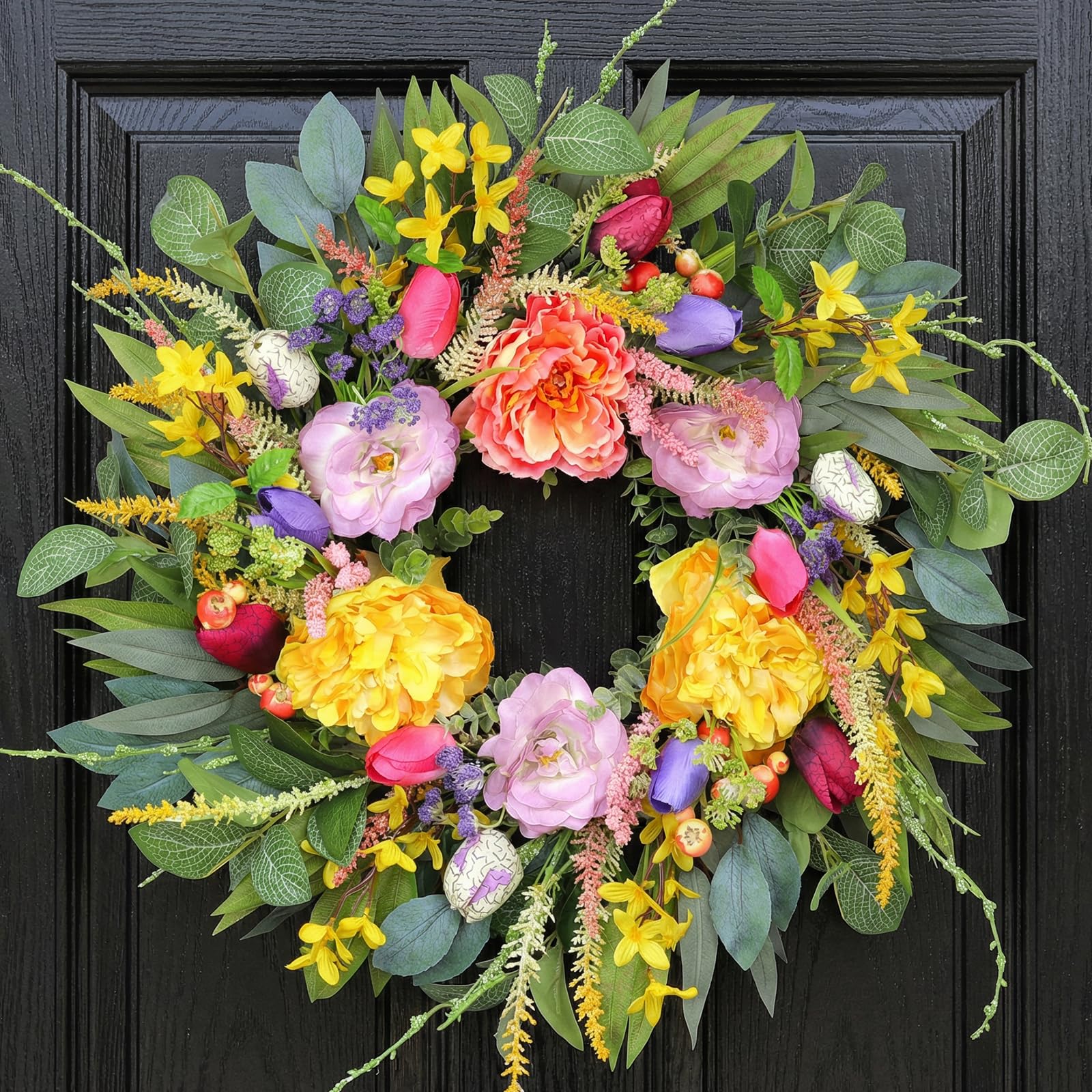 Couronne de fleurs 61 cm ChrisXiao en pivoine et tulipe pour déco de porte