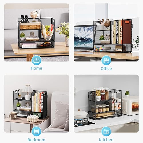 Miniatura 7 de Marbrasse Organizador de Estante de Escritorio de 3 Niveles con Asa, Soporte de Libros de Escritorio para Archivos, Organizador de Estante de