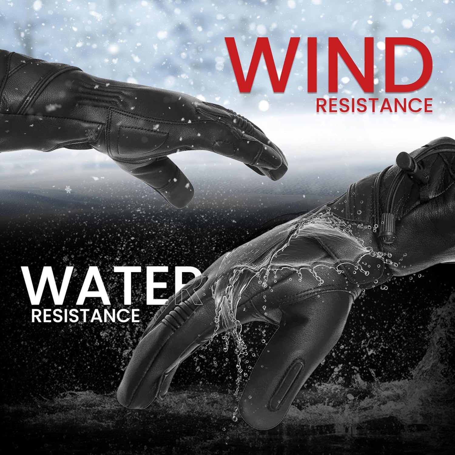 Hugger Men's Black Deerskin Gauntlet Motorcycle Hand Gloves Water-Resistant w/i-Touch Screen Compatibility.