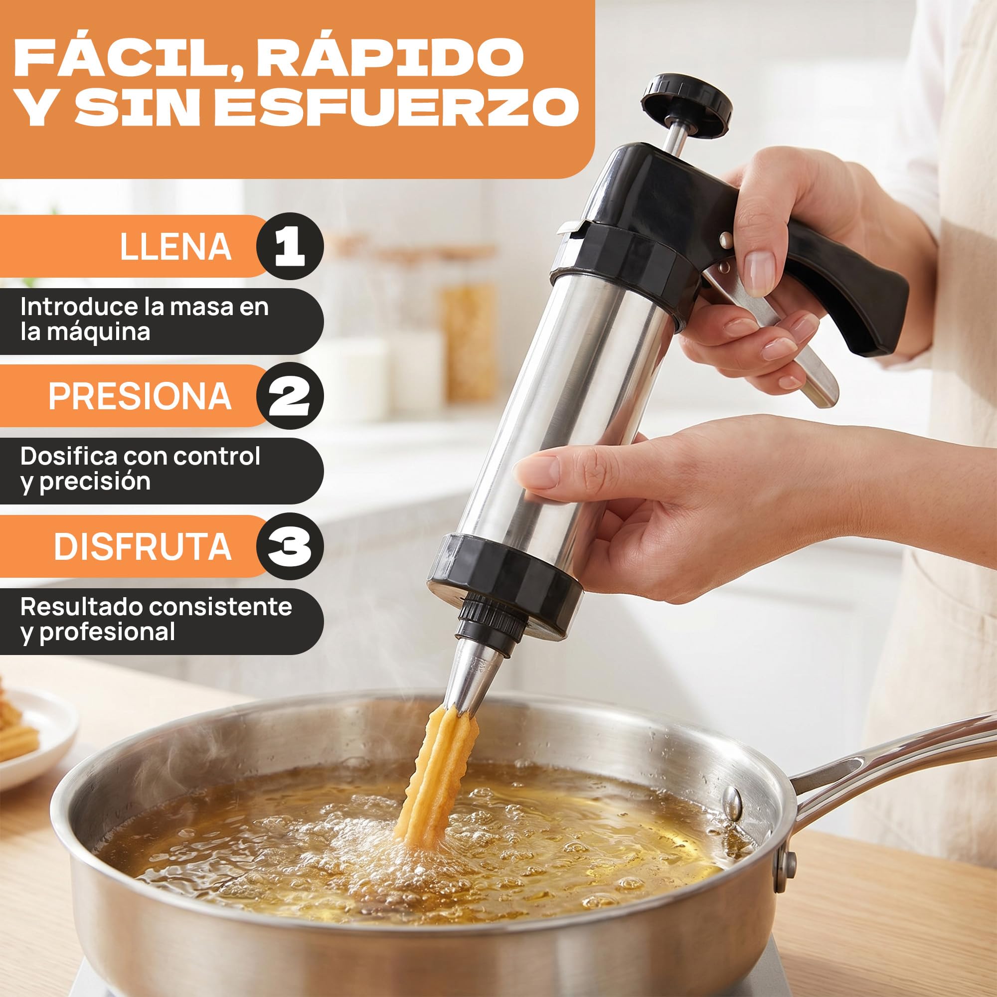 Máquina de Churros Manual y Galletera de Acero Inoxidable 304, Kit Churrera con Manga Pastelera y Accesorios para Hacer Churros, Porras y Galletas Caseras