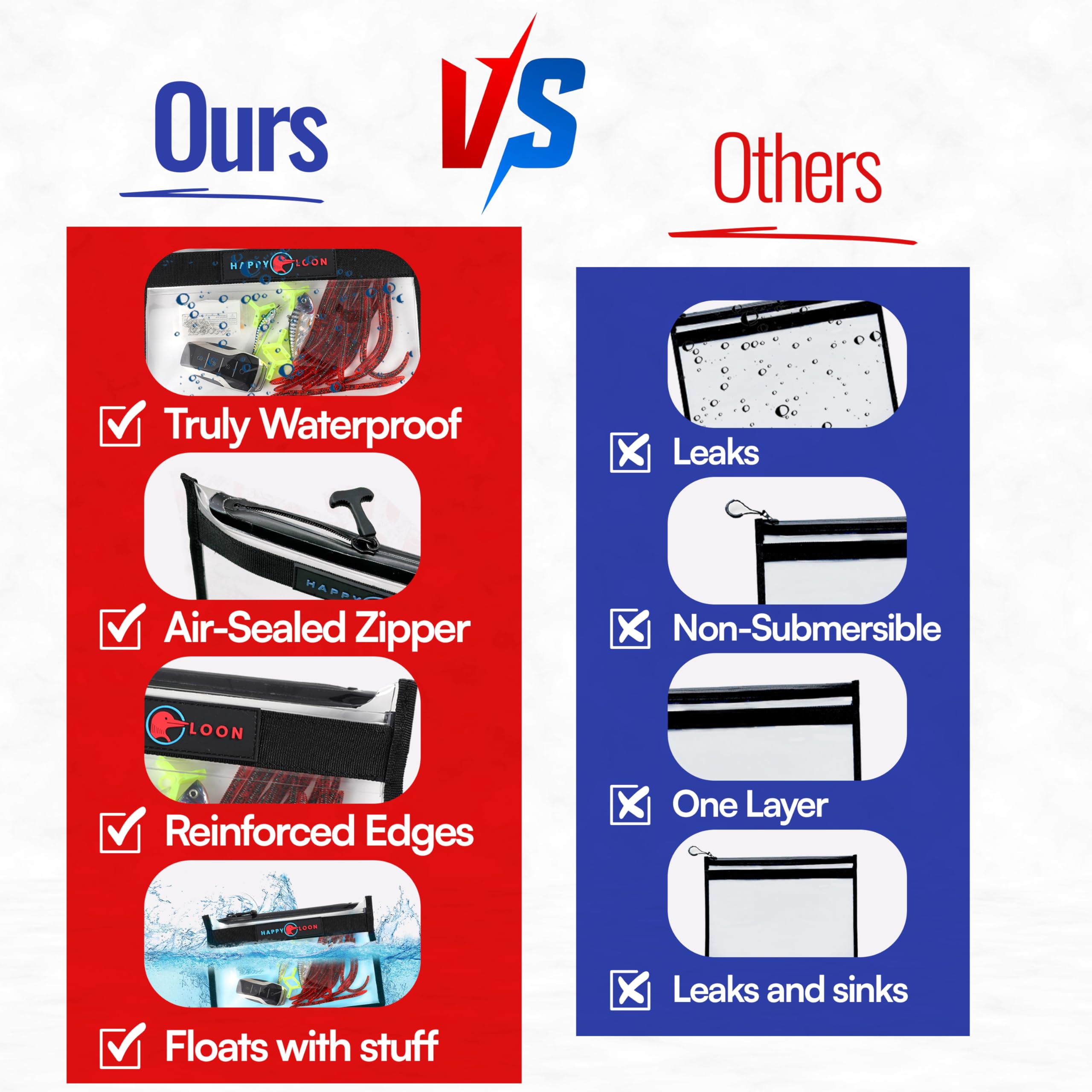 Floatig Waterproof Fishing Tackle Bag Set - 2 Large, 100% Submersible Dry Bags, Floats with phone & bait- Scuba-Grade Zipper, PVC-Free, Tethering Loop - Premium Fishing accessory pouch