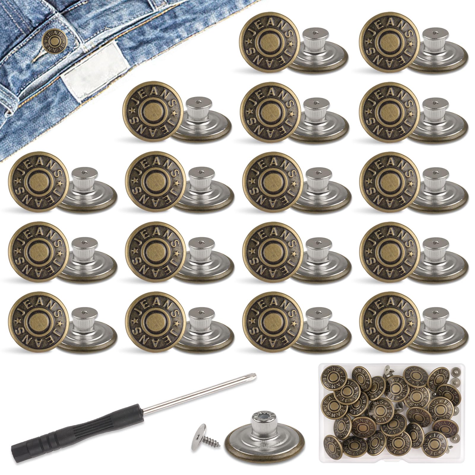 24x Jeans Knöpfe Ohne Nähen | 17mm Hosenknöpfe Aus Metall Zum Enger Machen Von Jeans & Hosen