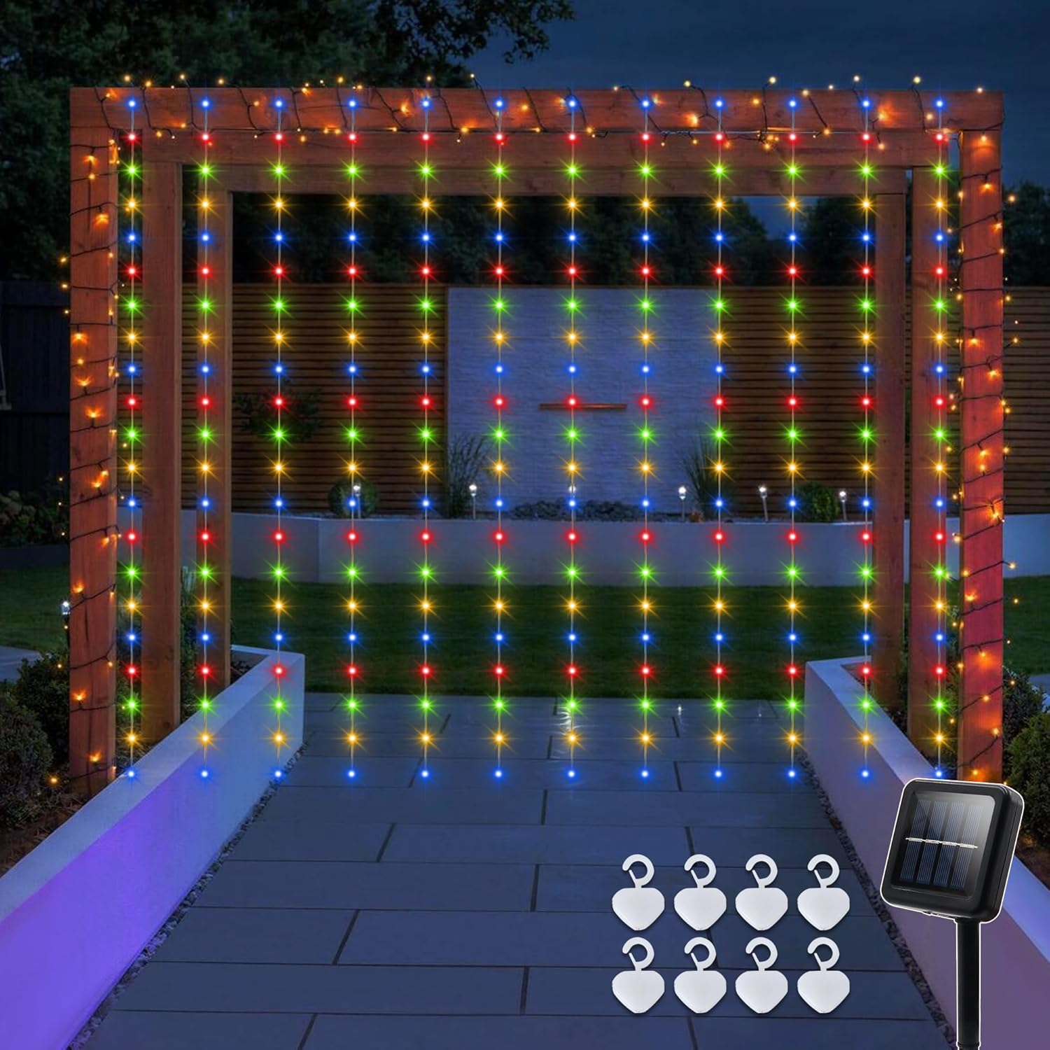 echosari Christmas Curtain Lights Solar Powered 7.9ft x 6ft 144 LED