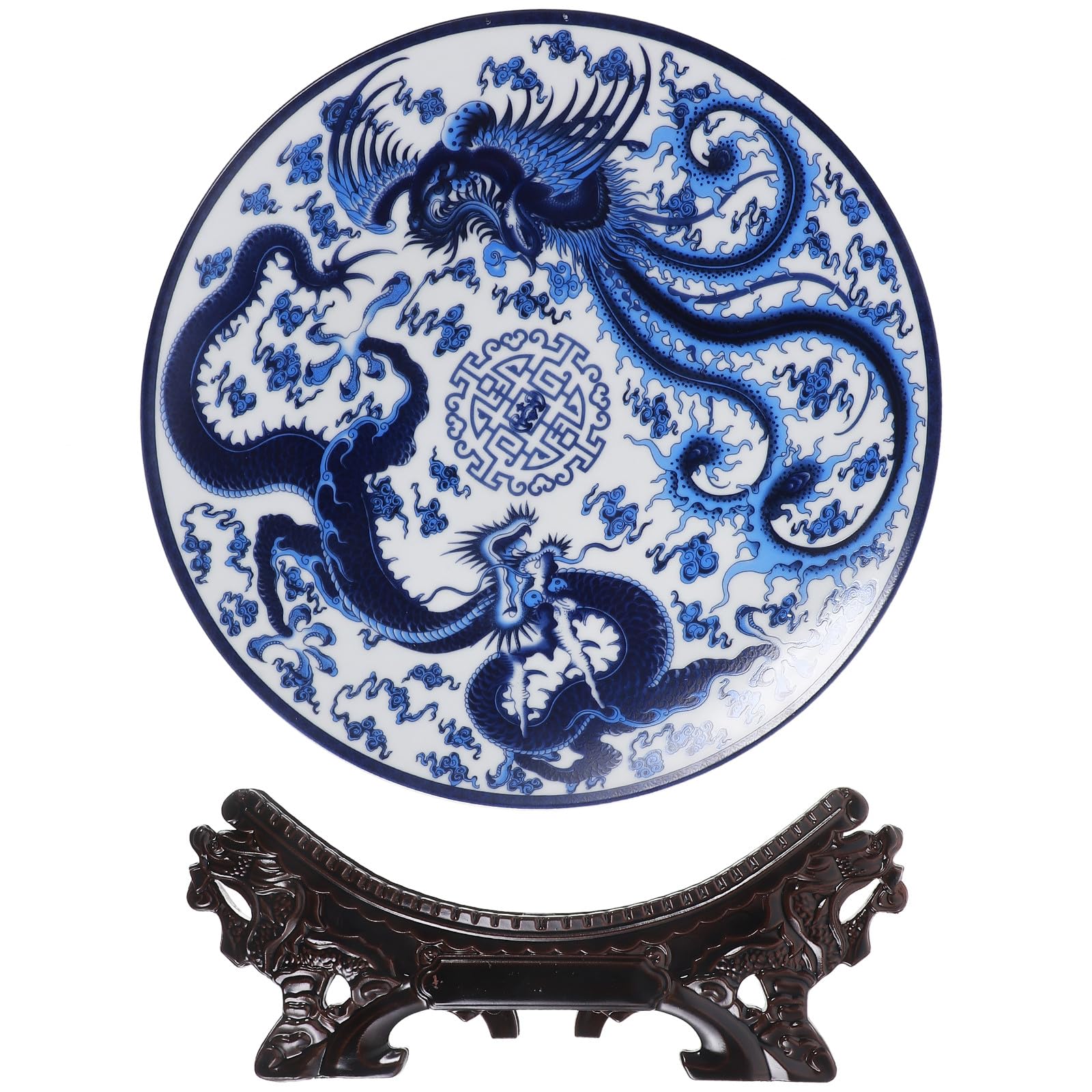 Plato de porcelana azul VINTORKY con soporte y cerámica elegante
