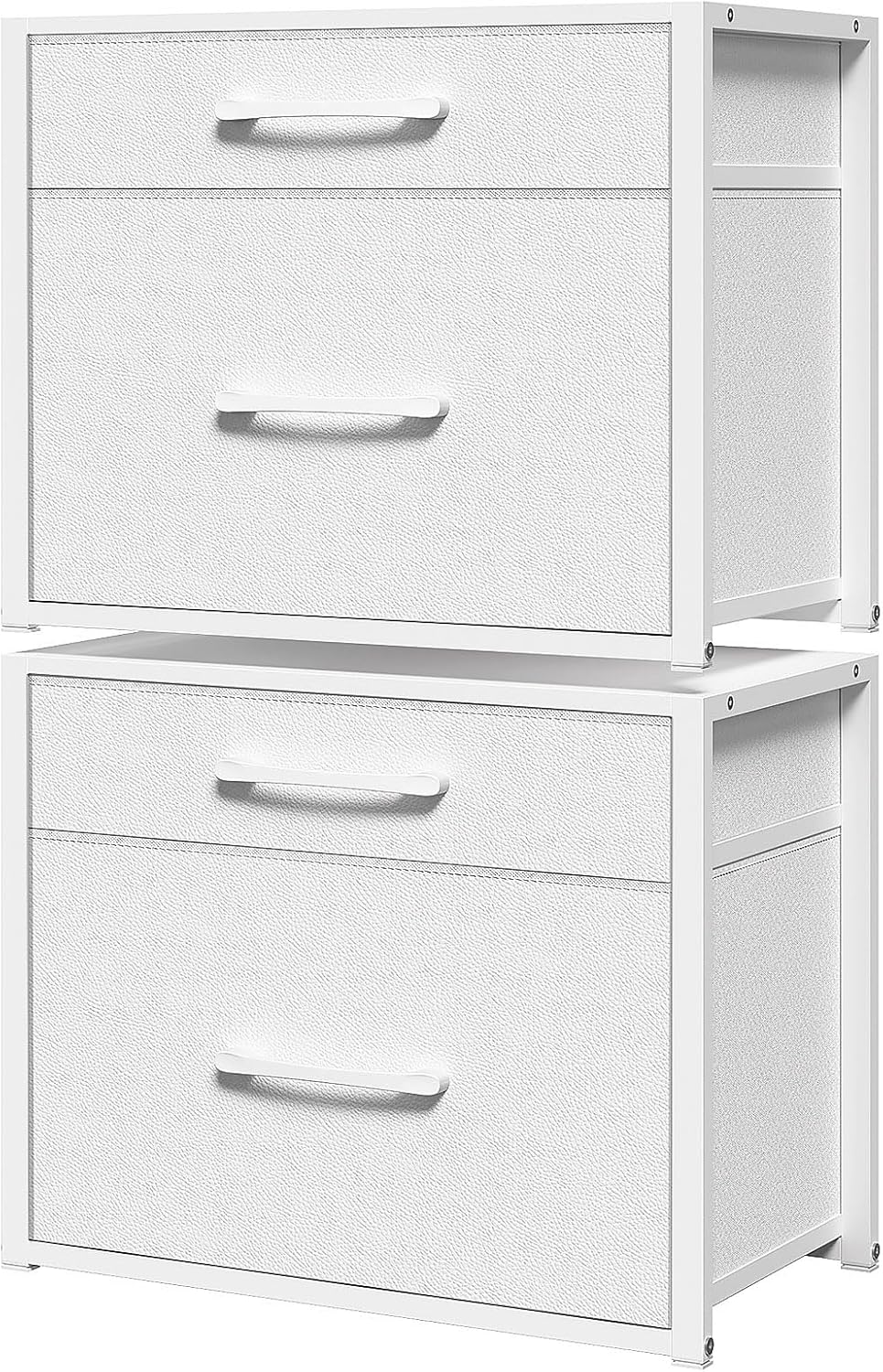 2-Pack Stackable Storage Drawers (4 Drawers Total), Non-Woven Fabric Closet Organizers and Storage 4 Drawer Dresser, Storage Drawers, for Closet and Bedroom, White DG03L2WW