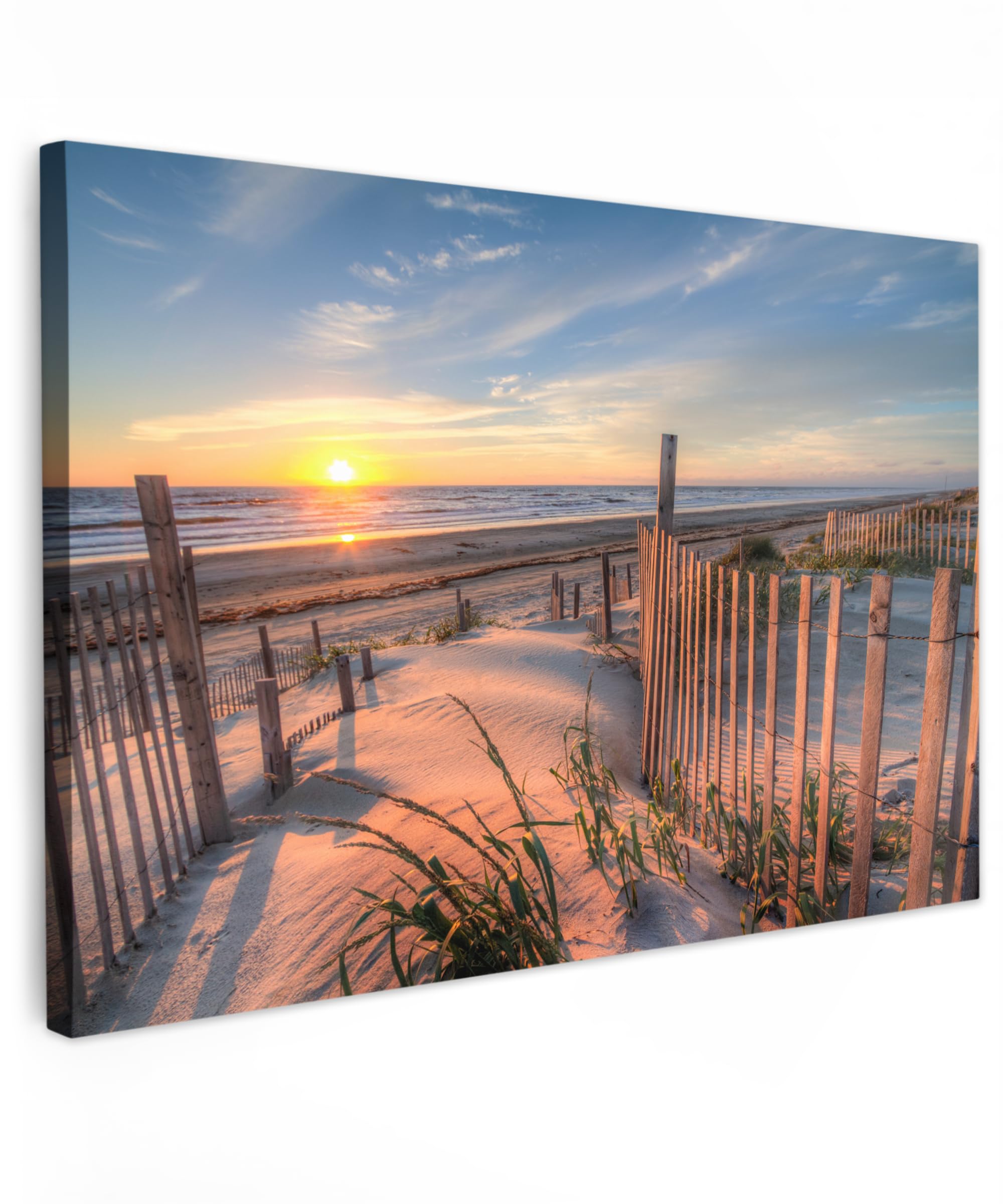 MuchoWow© Impression sur Toile Decoration Murale Peinture 90x60 cm Tableaux Decoratifs Muraux Déco Chambre Tableau Salon Dune - Coucher de soleil - Plage - Plantes - Mer