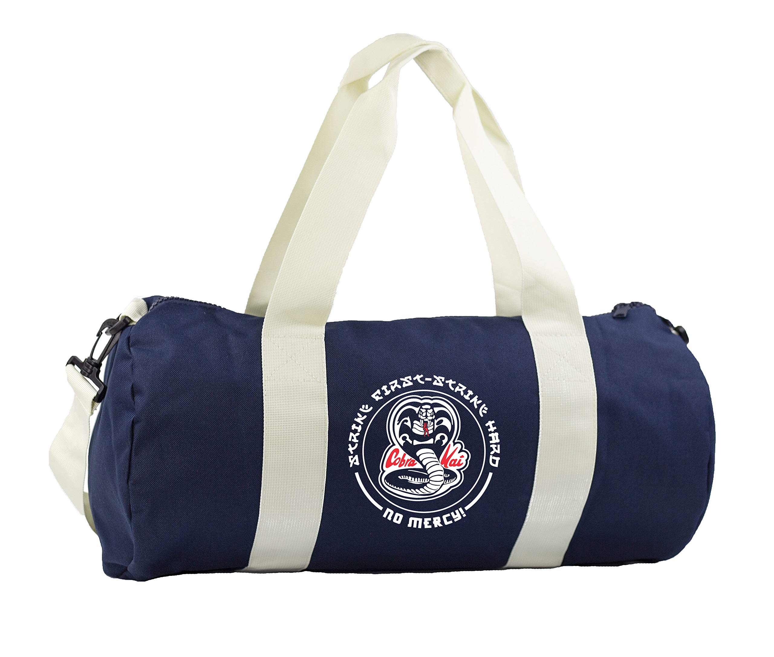 Hippowarehouse COBRA KAI STRIKE FIRST - STRIKE HARD Gymwear Gym Duffle Cylinder Uniform Kit Bag 50 x 25 x 25cm 20 litres