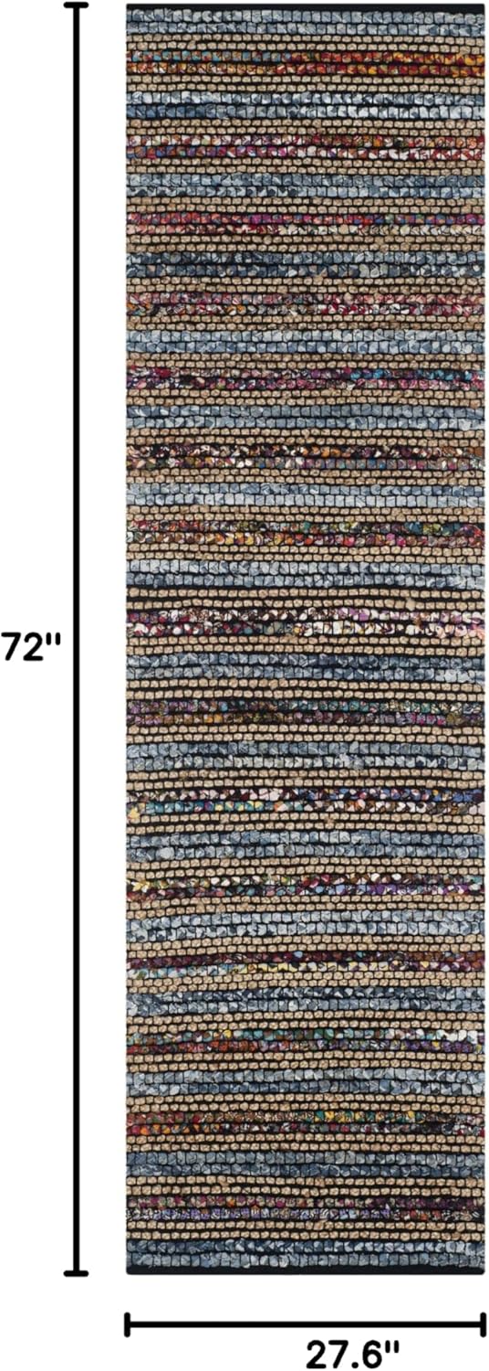 SAFAVIEH Cape Cod Collection Runner Rug - 2'3" x 6', Blue & Multi, Handmade Flat Weave Braided Stripe Cotton & Jute, Ideal for High Traffic Areas in Living Room, Bedroom (CAP361A)