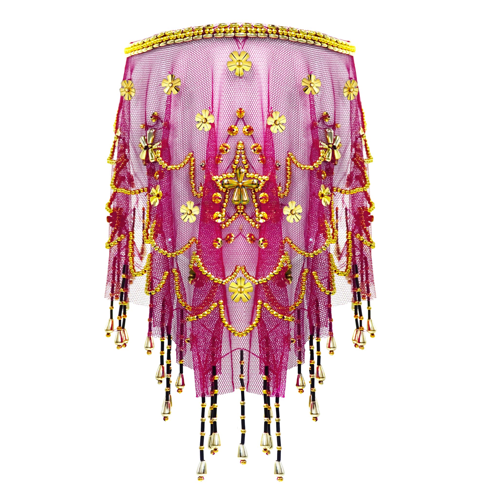 Baisdan Belly Dance Face Veil with Beads Sequins Cosplay Halloween Carnival Costume Accessory, Rose - Image 4