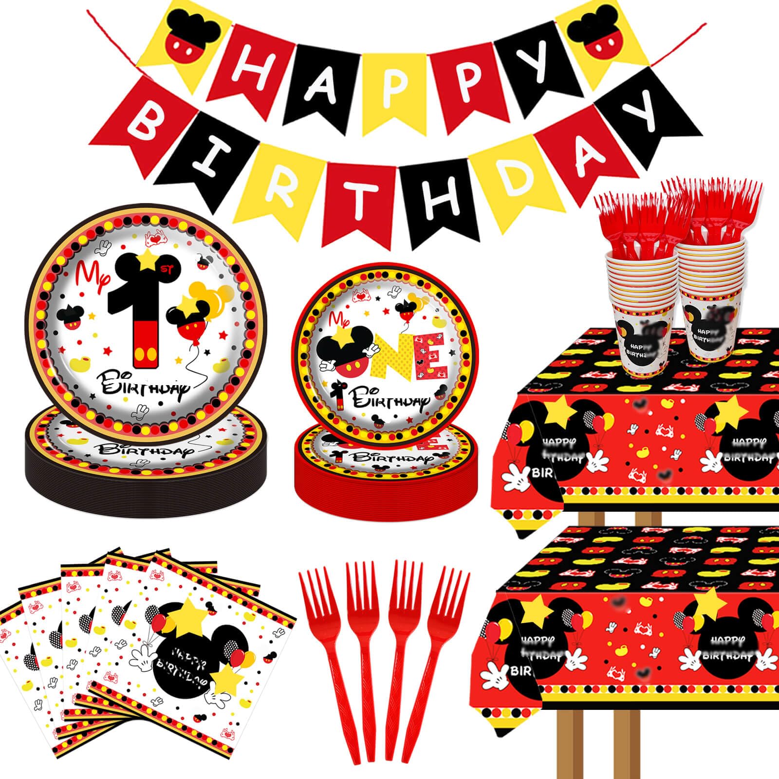 117 Pcs Red Cartoon 1st Birthday Party Decorations - Boy One Plates Napkins Cups Tablecloths Banner for Baby Shower Boys 1st Birthday Party Decorations Supplies - 20 Guests