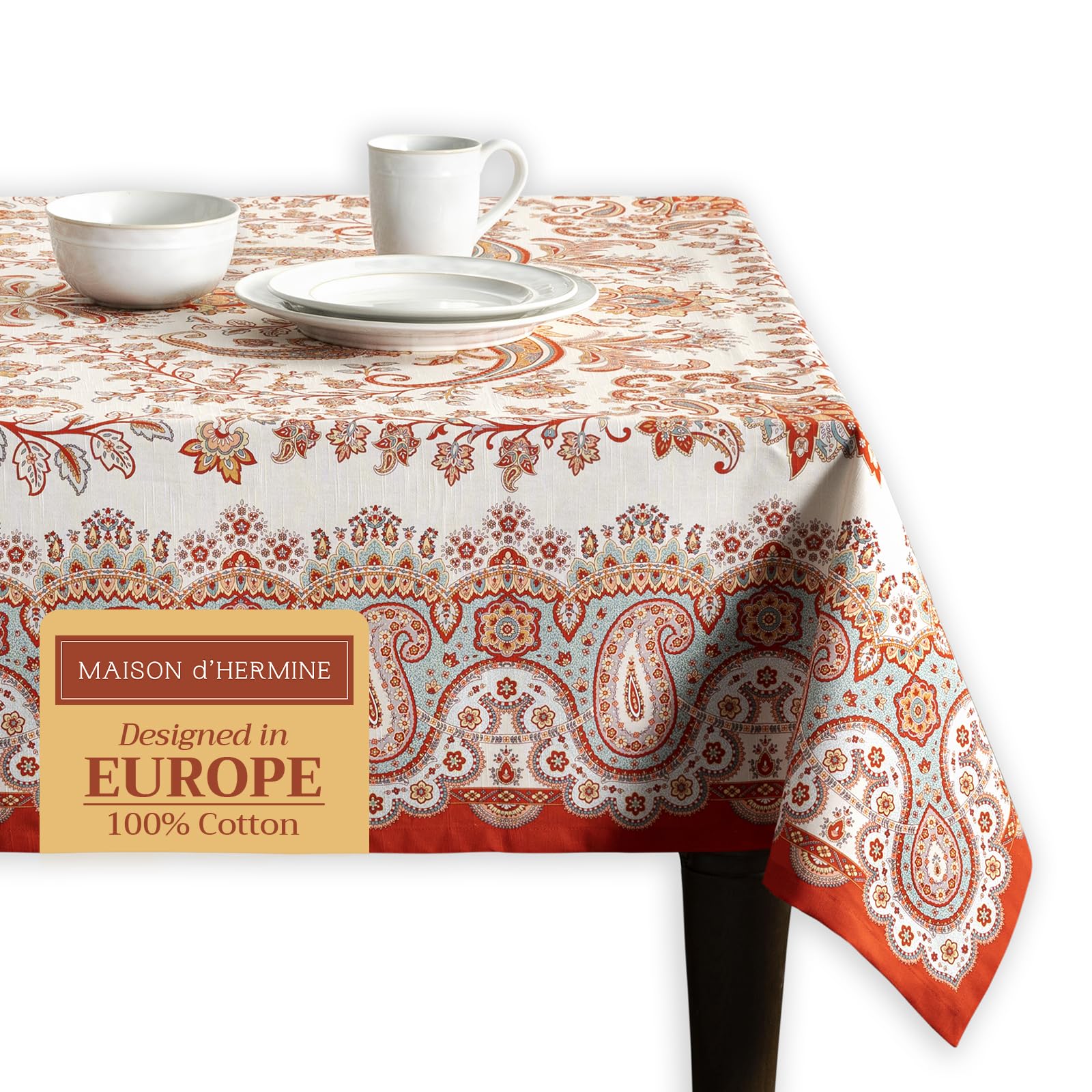 Maison D' Hermine 087 - Cachemire Table Cloth Rectangle Table 100% Cotton 230 Cm X 140 Cm Tablecloth Reusable Everyday Use For Christmas Decorations Dining Farmhouse Home Party Festive (Cachemire)