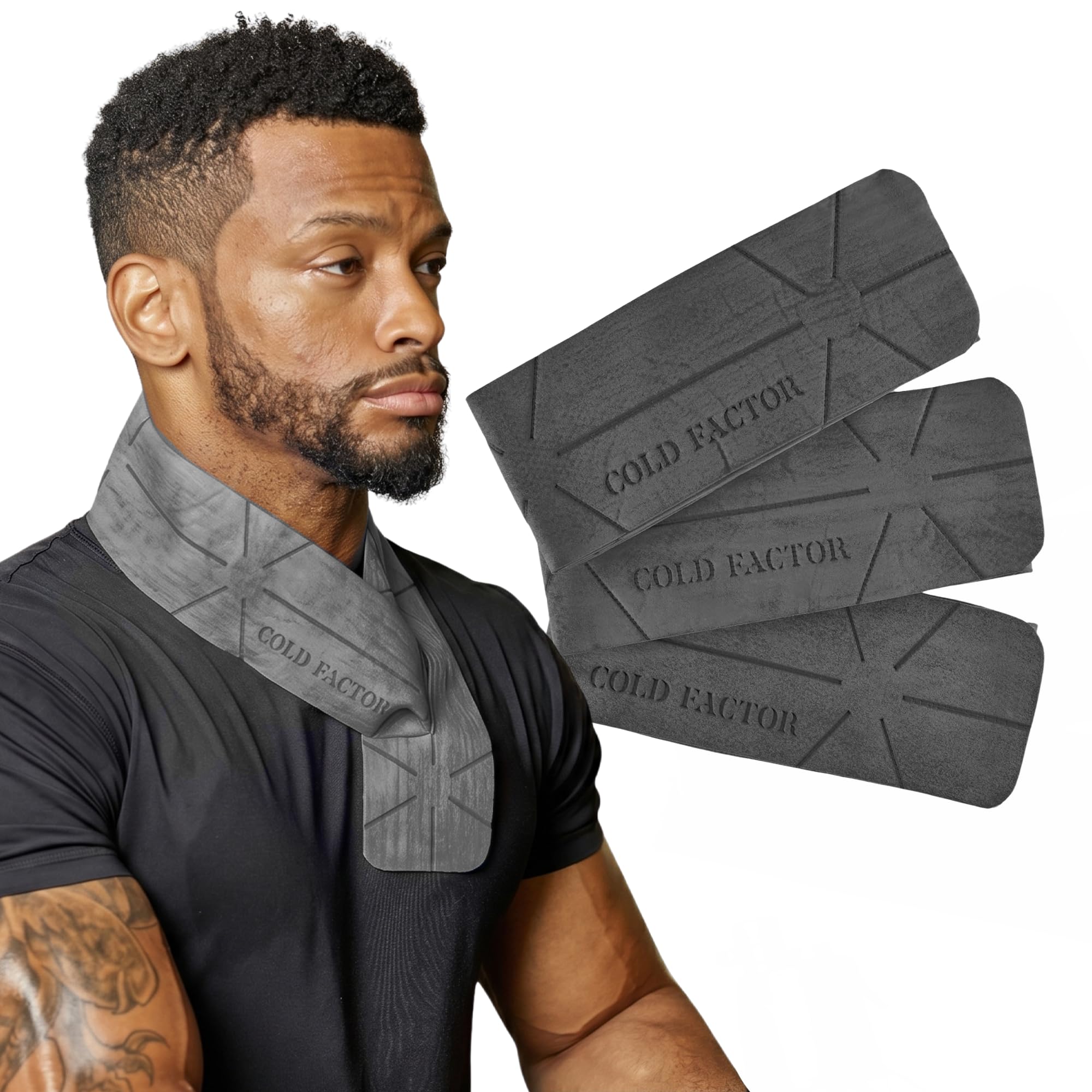 COLD FACTOR Mini Cooling Neck Towel - Cooling Towel for Running, Cold Towels for Sports, Golf, Construction and Hot Weather, Cool Towel, Sports Towels for Neck with UPF 50, 29.5" x 3" (3 Pack - Gray)