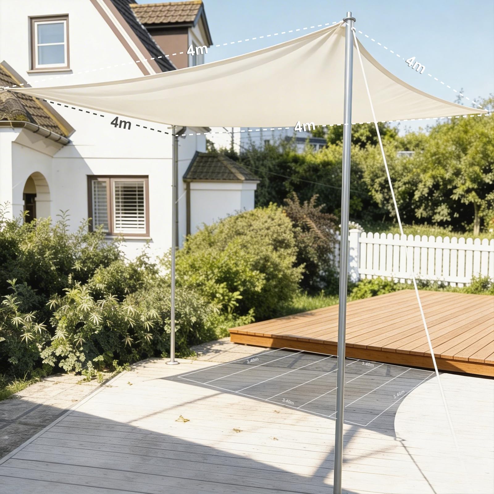 HAIKUS Tenda a Vela Ombreggiante Rettangolare 4x4 m, HDPE Traspirante, Telone Telo Ombreggiante Rettangolo 400x400 cm, Tenda da Sole per Esterno Giardino Terrazza, Bianca