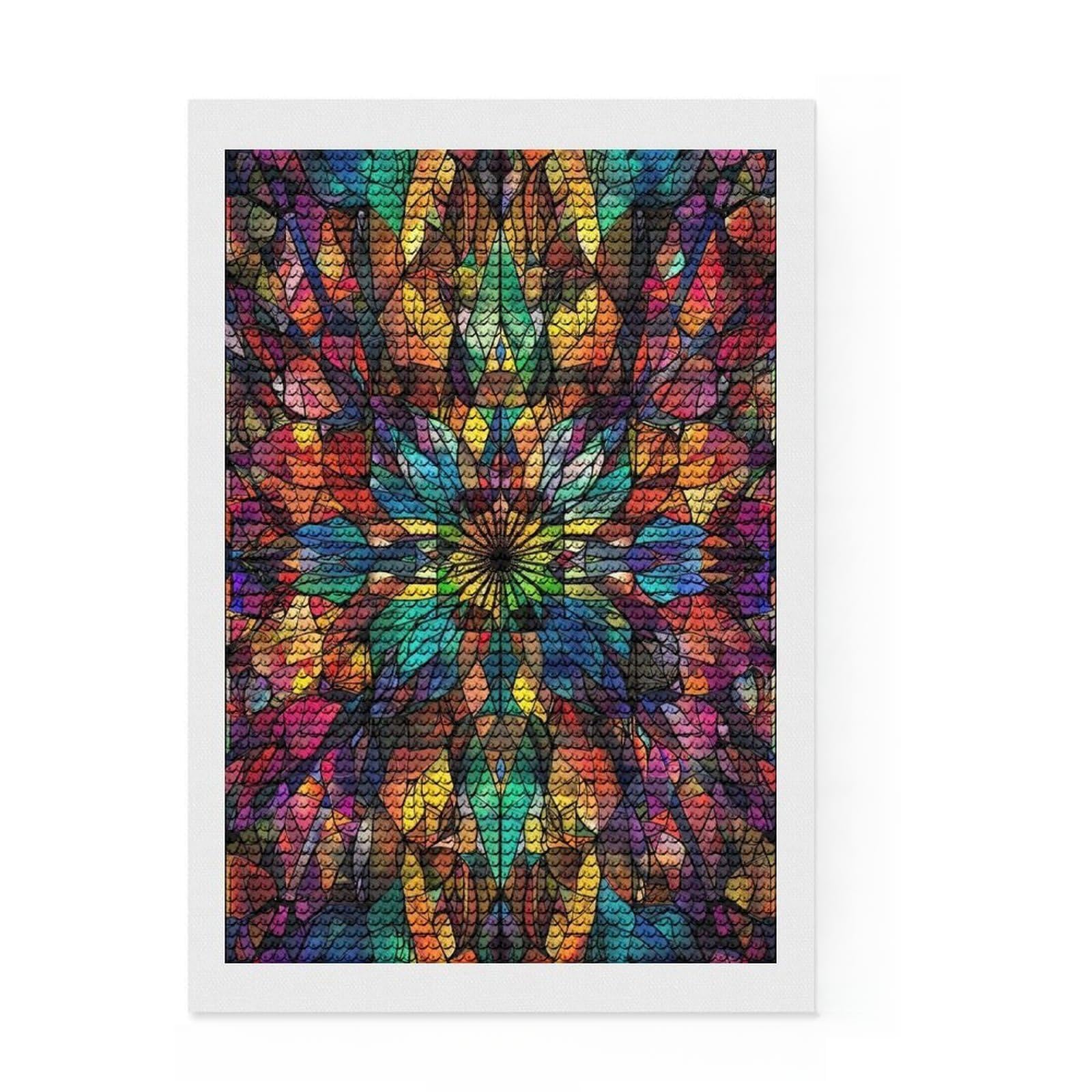 Junmoney Stained Glass Pattern Diamond Painting Kit 8"x12", Gift Idea, Mindful Craft Project, Full Kit Included, Decorative Artwork