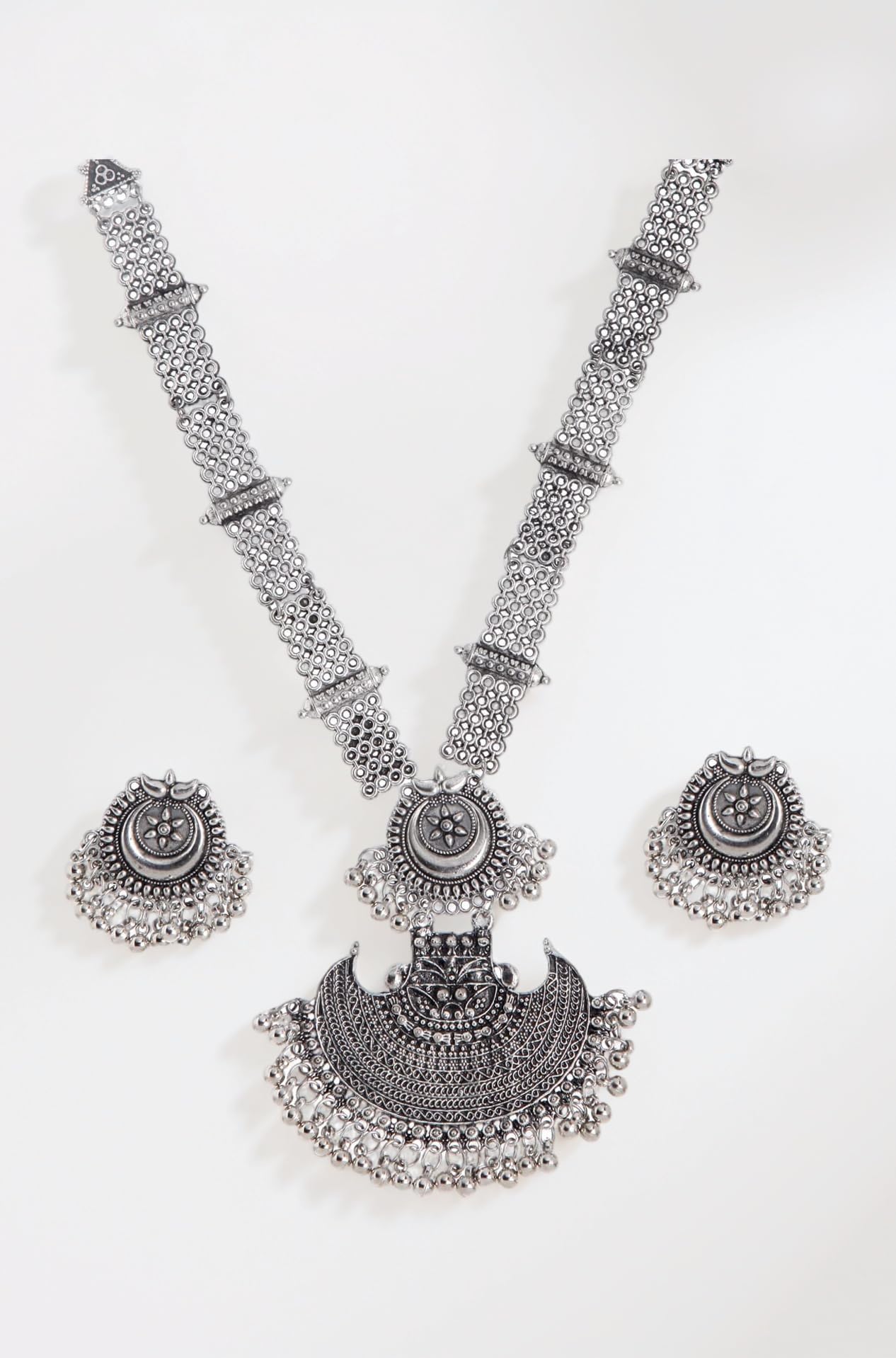 Shining Diva Fashion Latest Stylish Design Fancy Traditional Oxidised Silver Necklace Jewellery Set for Women (13112s)