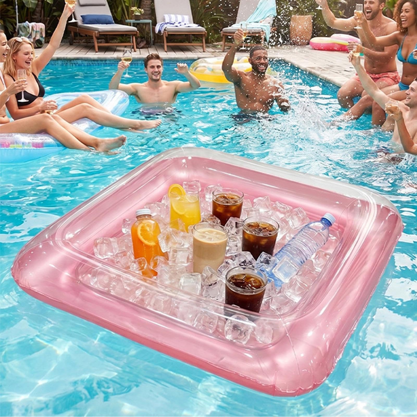 Bar Gonfiabile Grande Vassoio Quadrato Galleggiante Portatile Con Tappo Di | Cooler Gonfiabile Da Tavolo Per Feste In Piscina All'Aperto Giardino Birra Bevande Picnic Campeggio